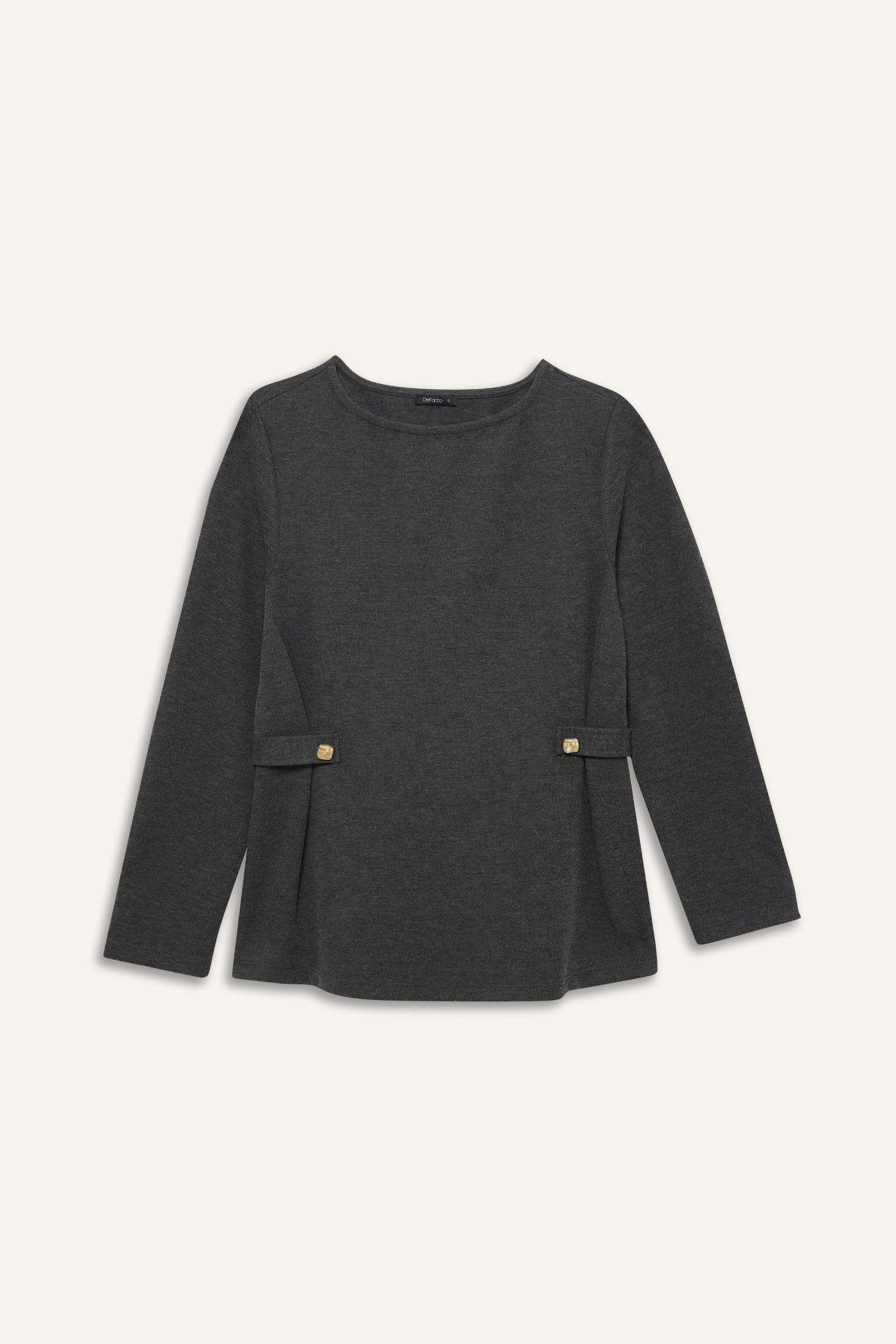 Regular Fit Kayık Yaka Pike Uzun Kollu Tişört