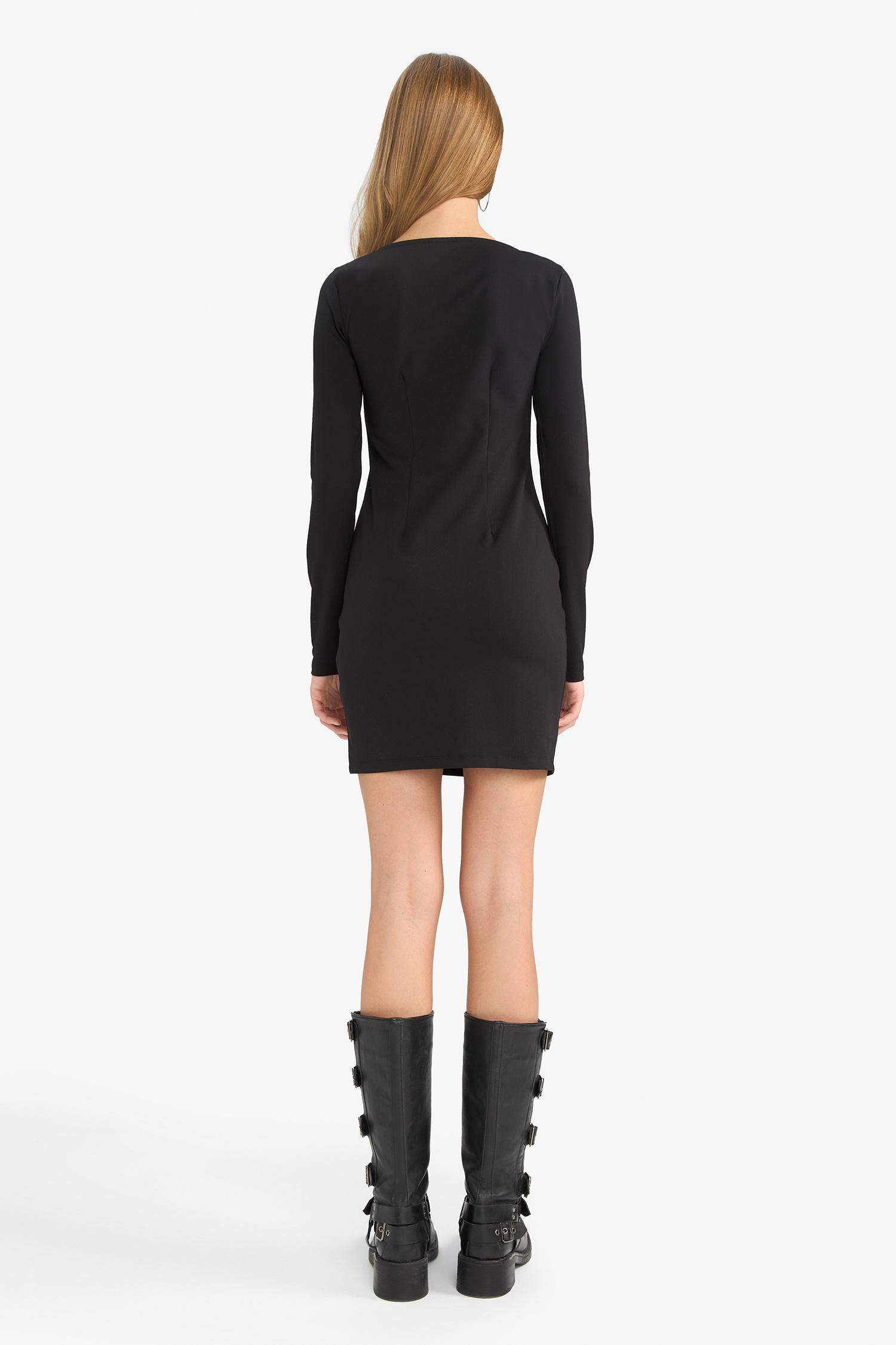 Afra x DeFacto Coool Bodycon Vücudu Saran Bisiklet Yaka Uzun Kollu Mini Elbise