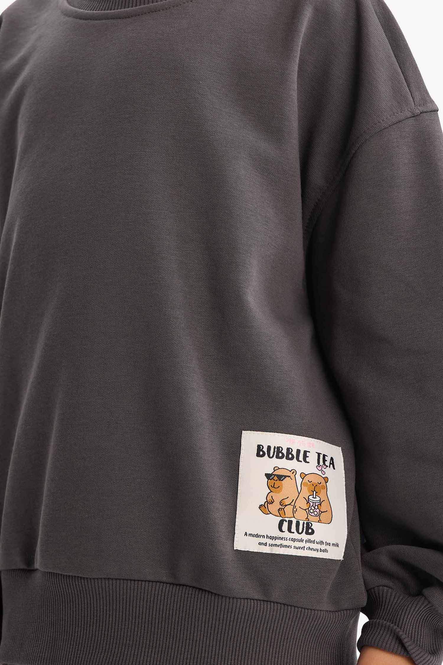 سويت شيرت بناتي اوفر سايز بياخة مستديرة وطبعة من الخلف