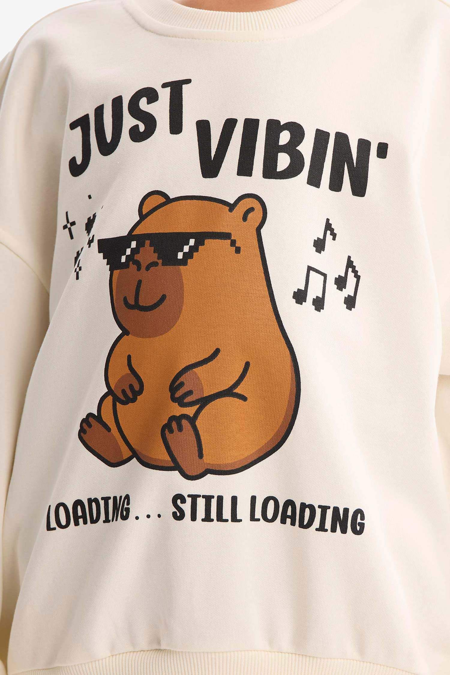 Relax Fit Bisiklet Yaka Baskılı Sweatshirt Kız Çocuk