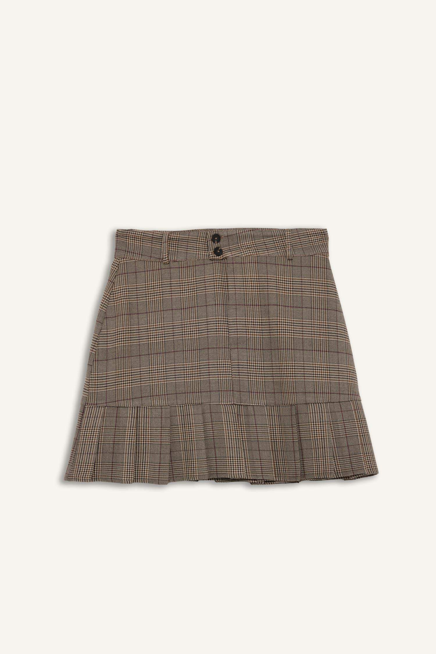 Pleat Plaid Normal Waist Mini Skirt