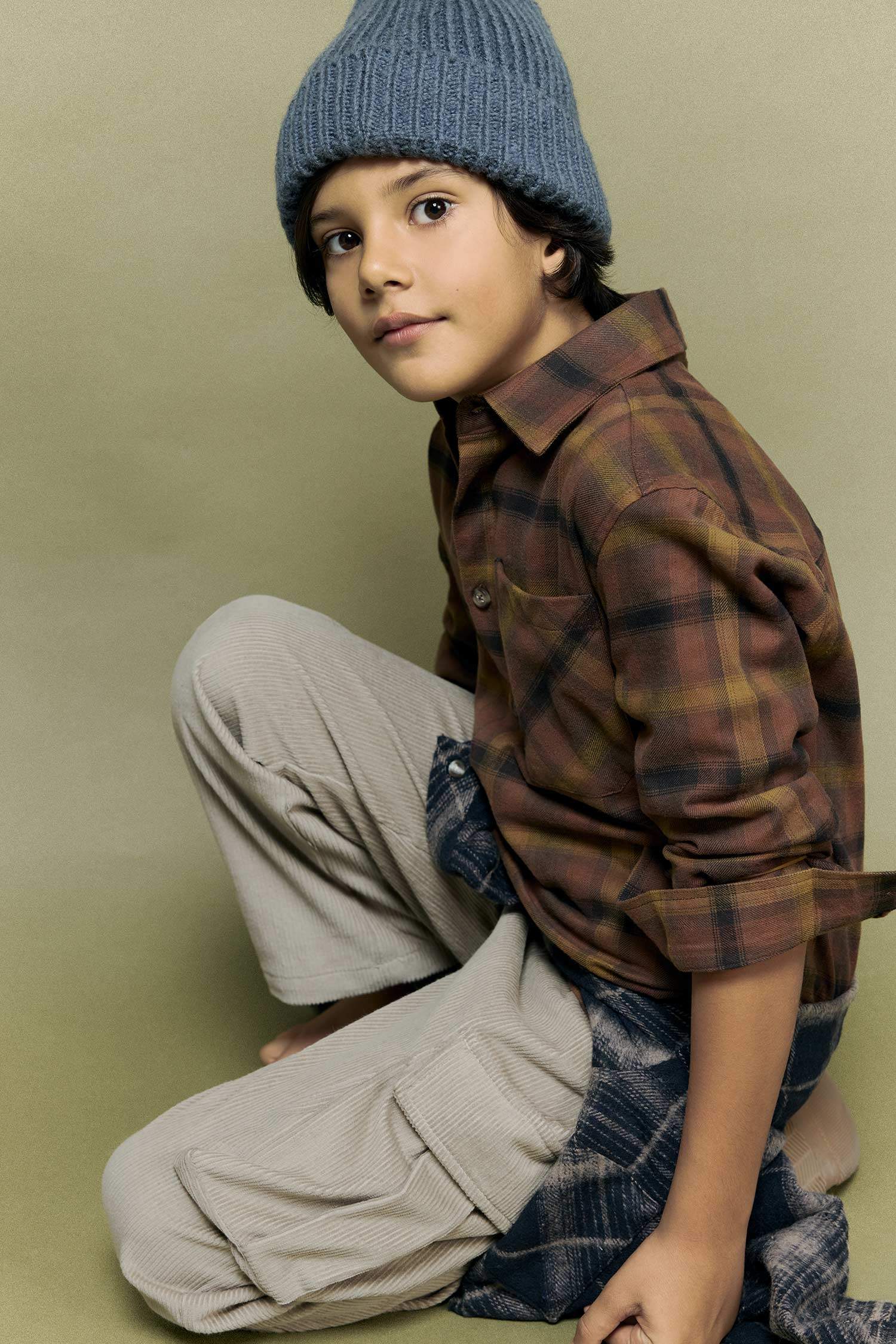 قميص كاروهات ولادي ردن طويل فلانيل اوفر سايز بياخة بولو