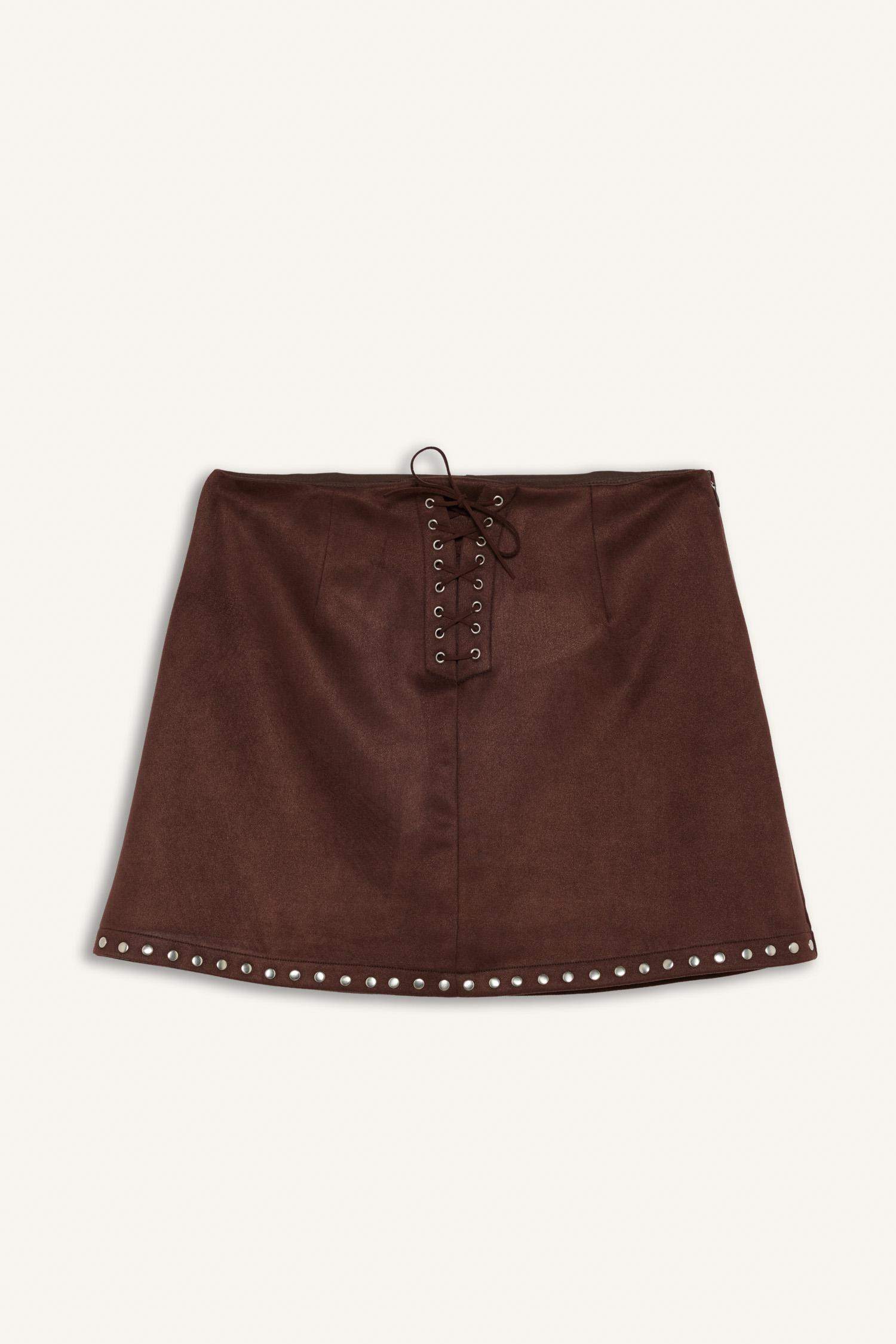 Mini Jupe trapèze en suédine à taille normale avec doublure en coton peigné