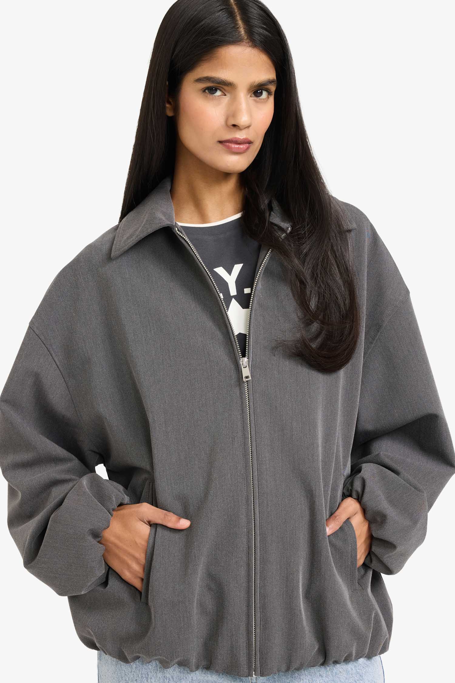 Anthracite WOMAN Zip-Up Taffeta Jacket 3375776 | DeFacto