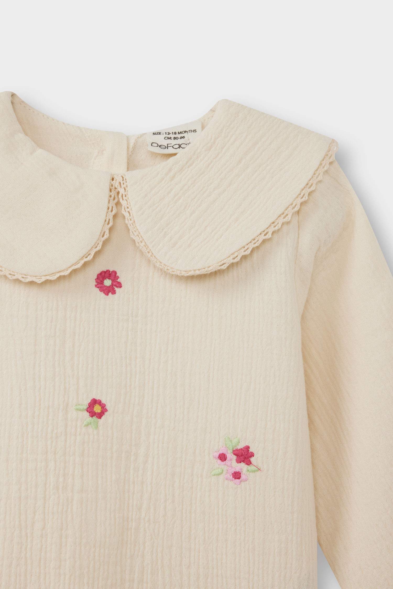 Kız Bebek Bebe Yaka Çiçekli Müslin Uzun Kollu Bluz
