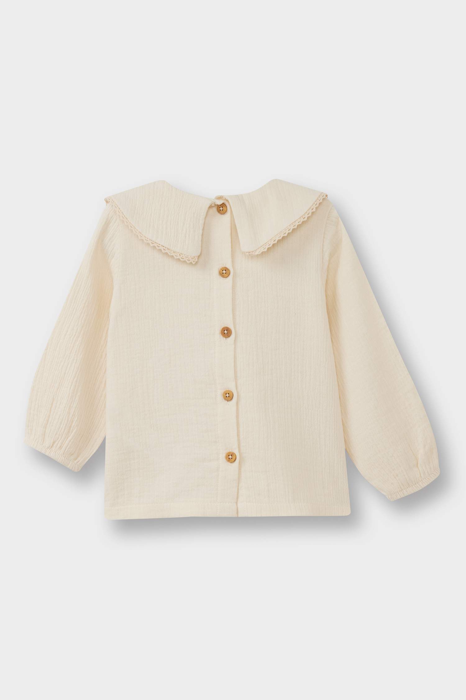 Kız Bebek Bebe Yaka Çiçekli Müslin Uzun Kollu Bluz