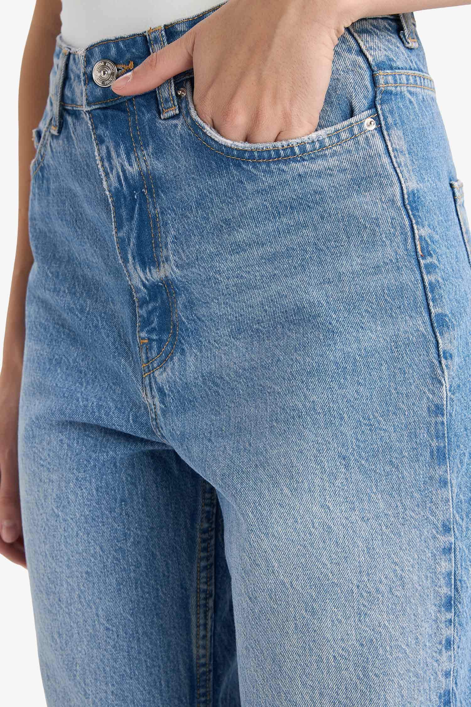 Straight Fit High Waist Long Washed Jeans