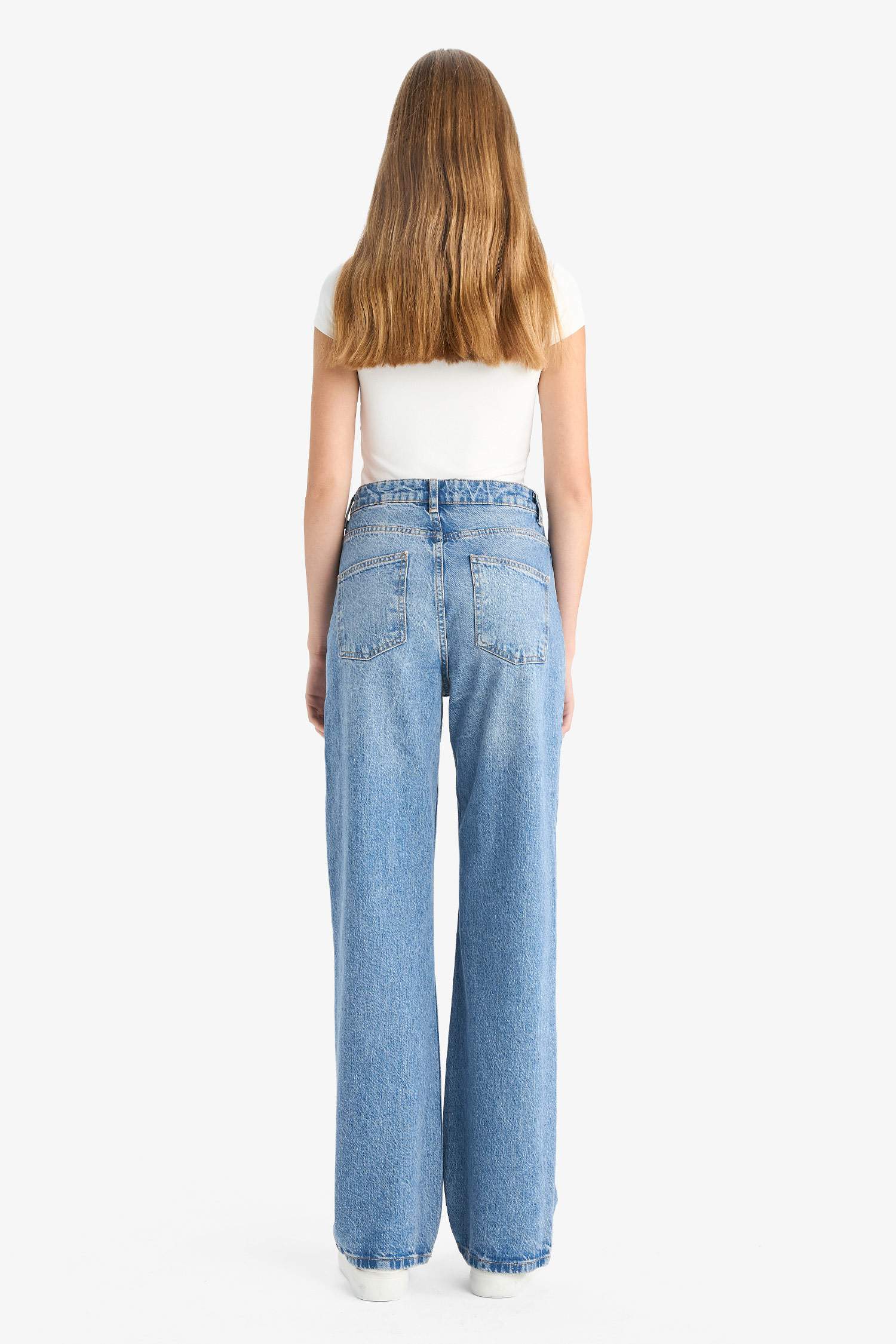 Straight Fit High Waist Long Washed Jeans