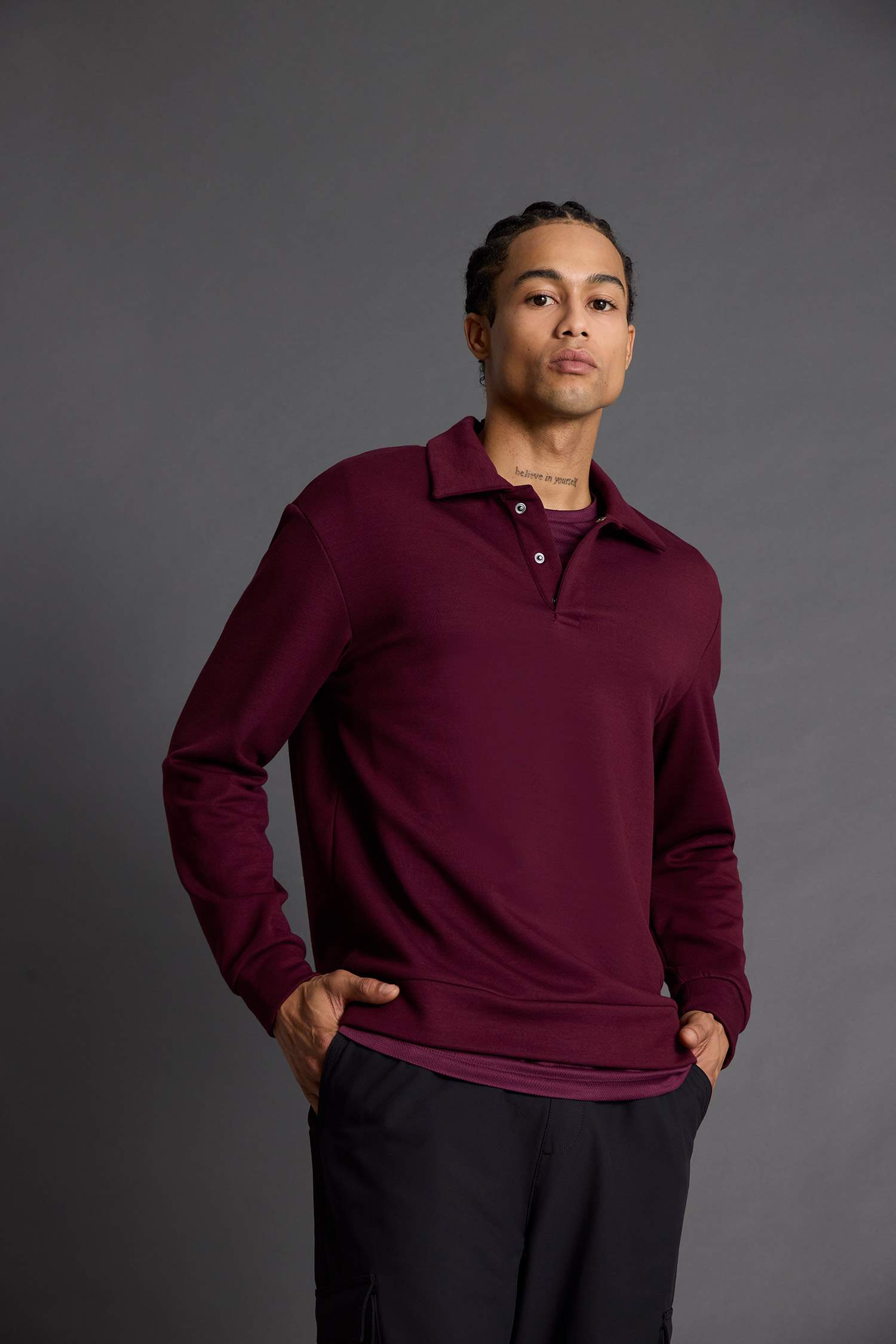 Standart Fit Polo Yaka Modal Sporcu Sweatshirt