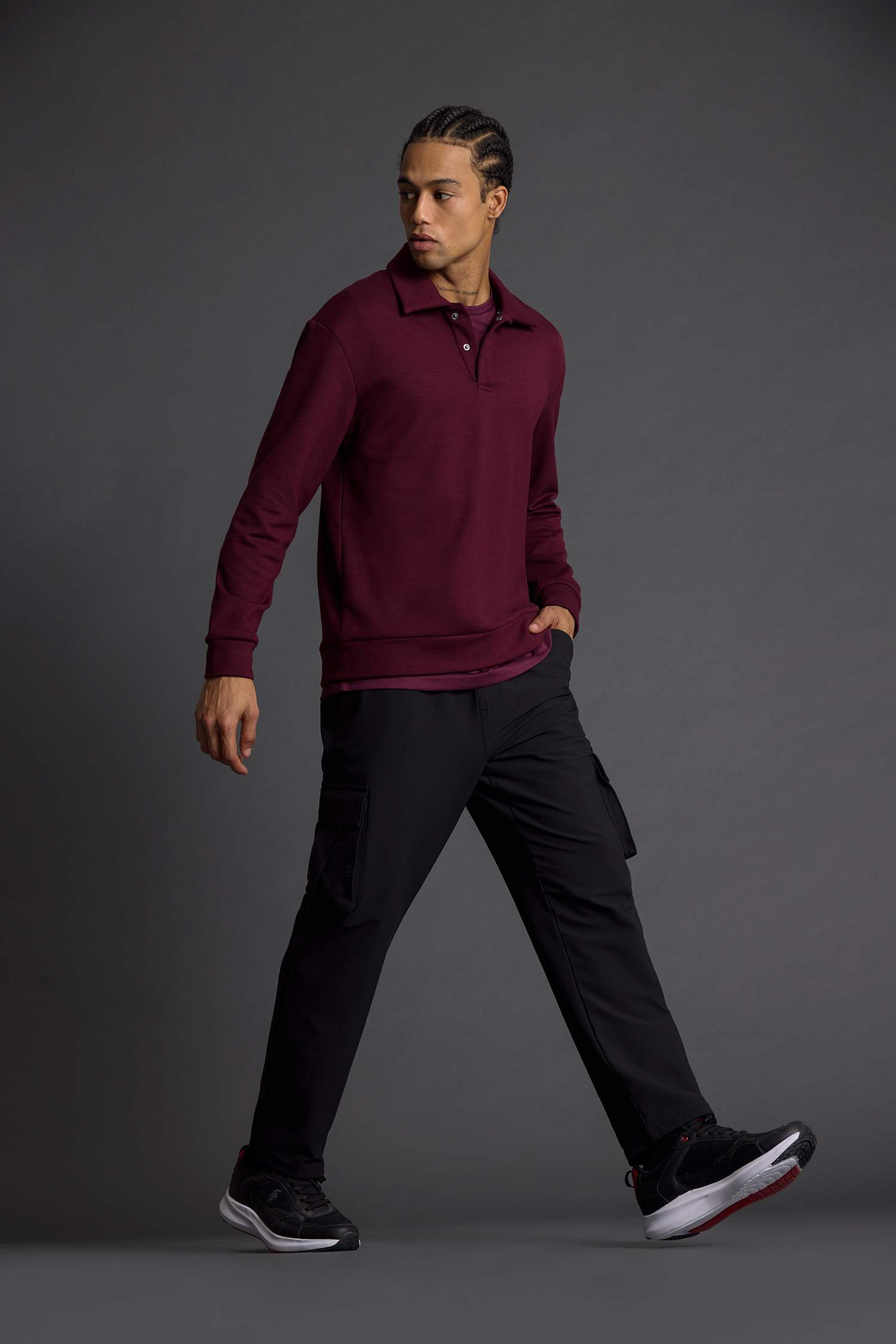 Standart Fit Polo Yaka Modal Sporcu Sweatshirt
