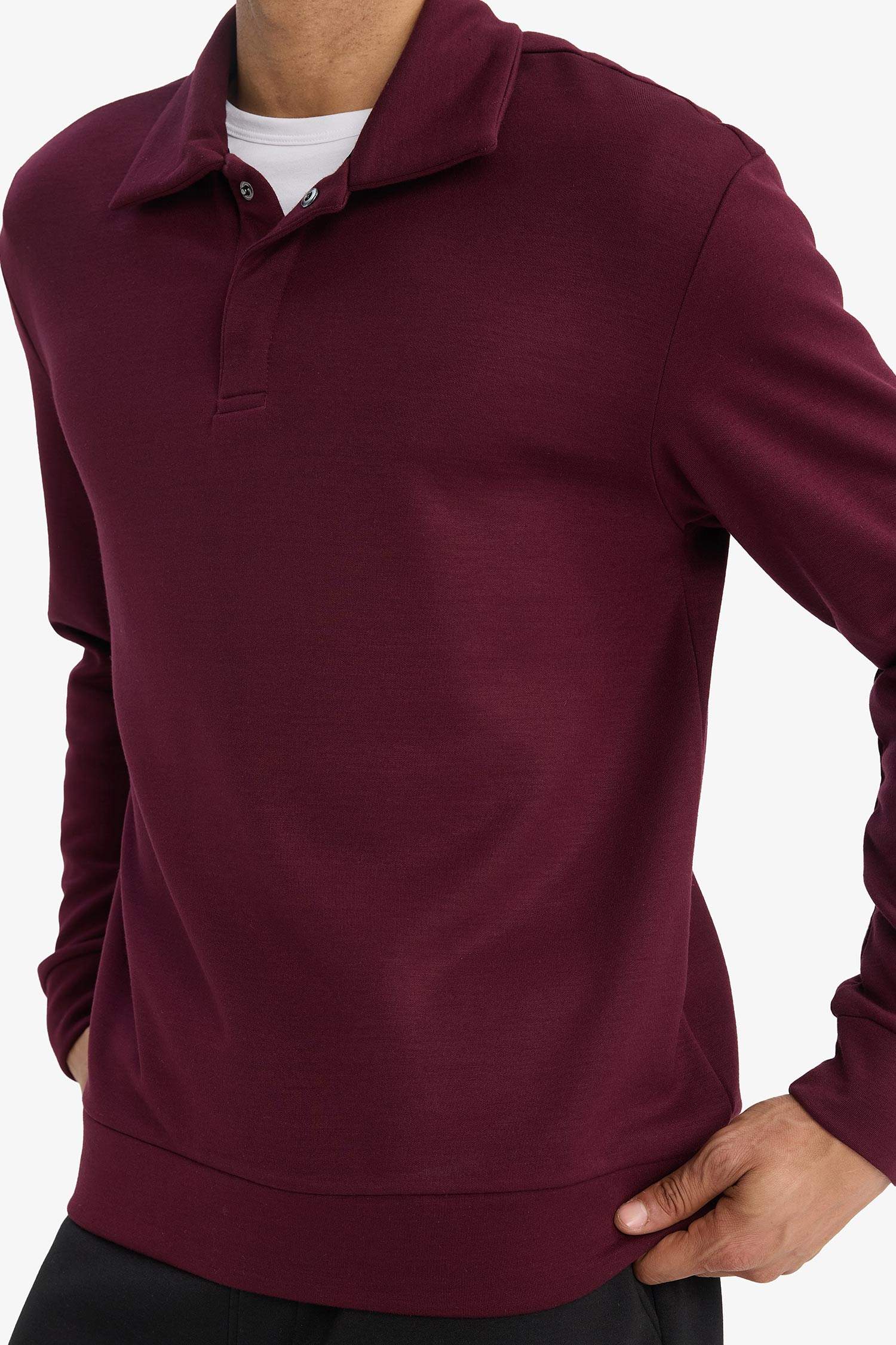 Standart Fit Polo Yaka Modal Sporcu Sweatshirt