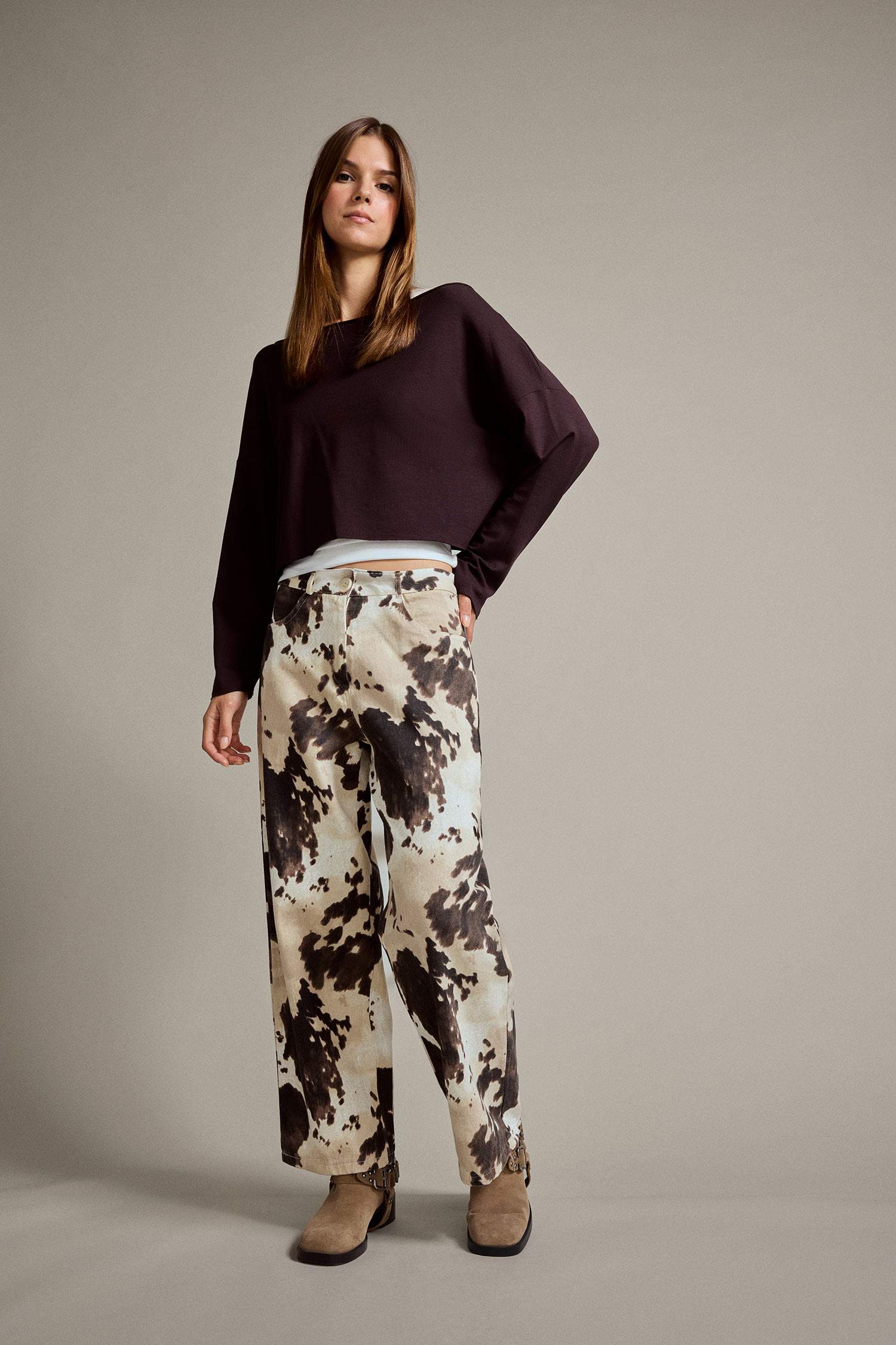 Relax Fit Desenli Düz Paça Jean Pantolon