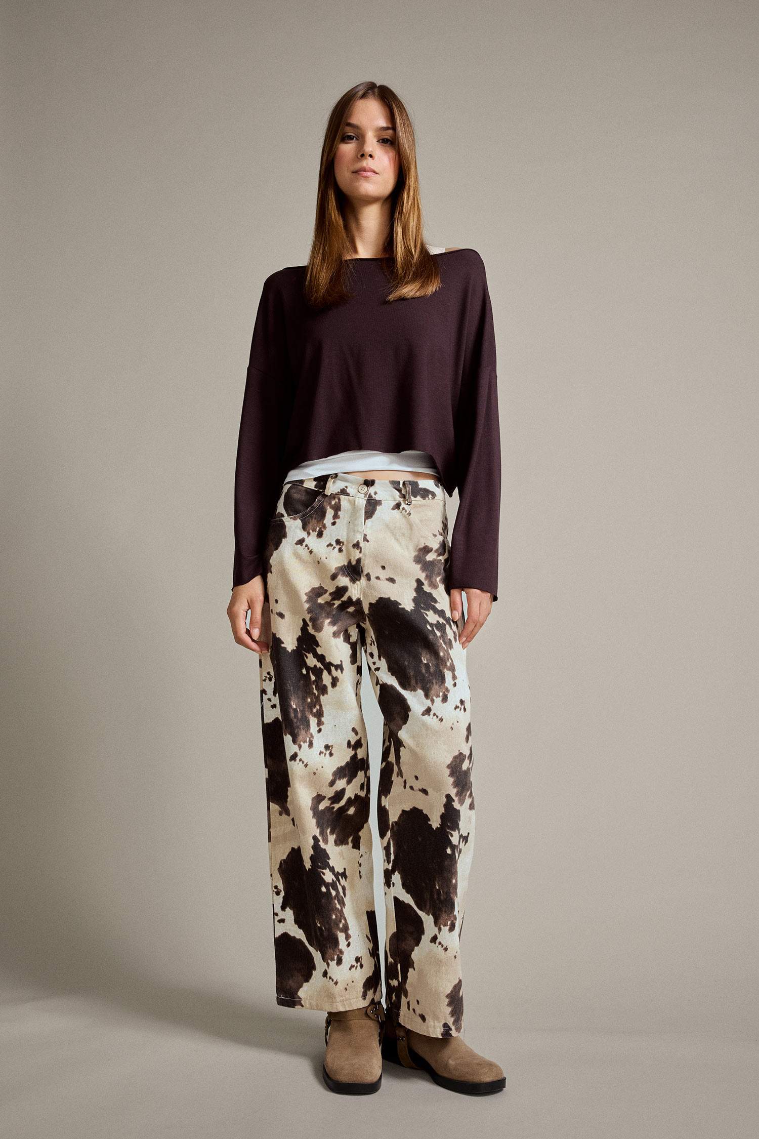 Relax Fit Desenli Düz Paça Jean Pantolon