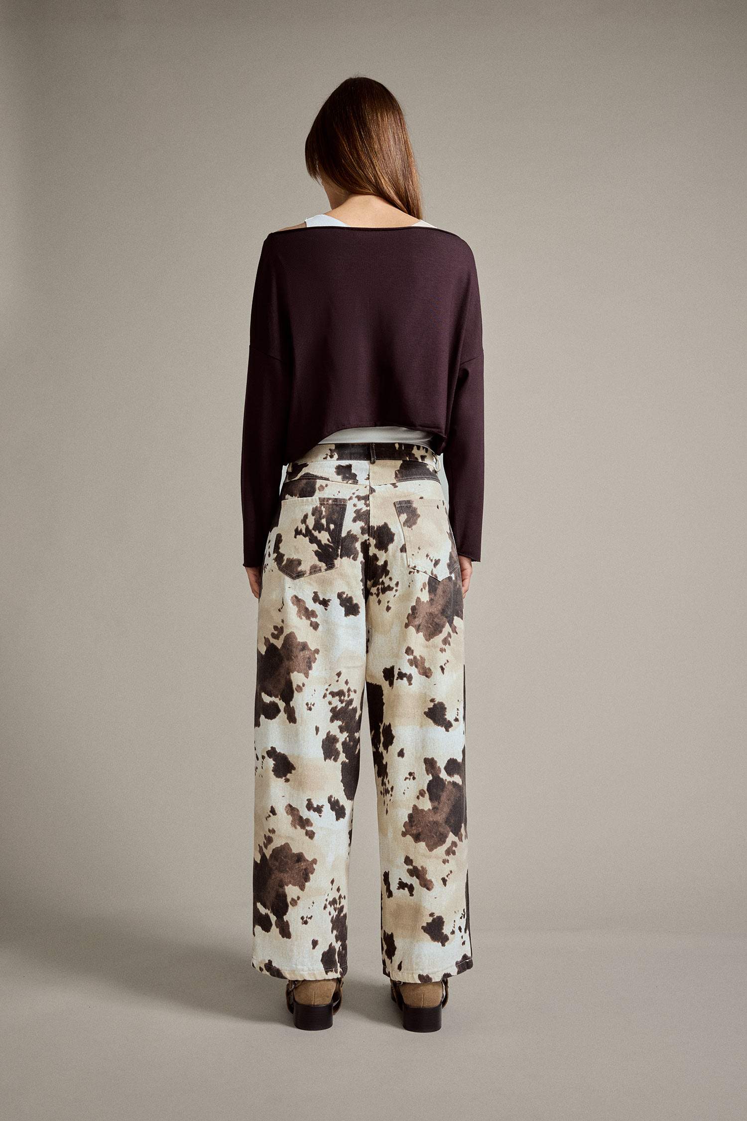 Relax Fit Desenli Düz Paça Jean Pantolon