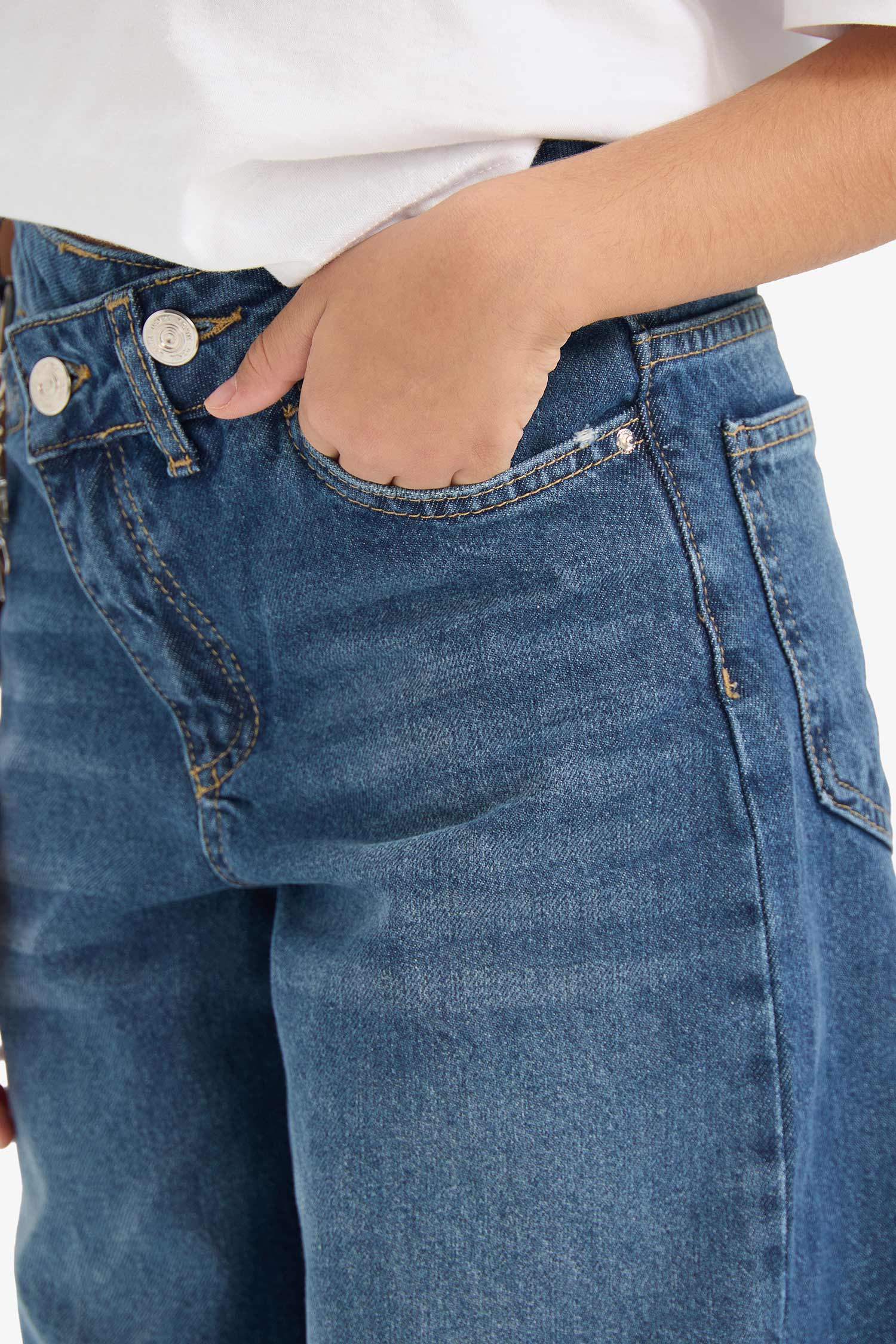 بنطرون جينز بناتي وايد ليج برجل واسع بجيب