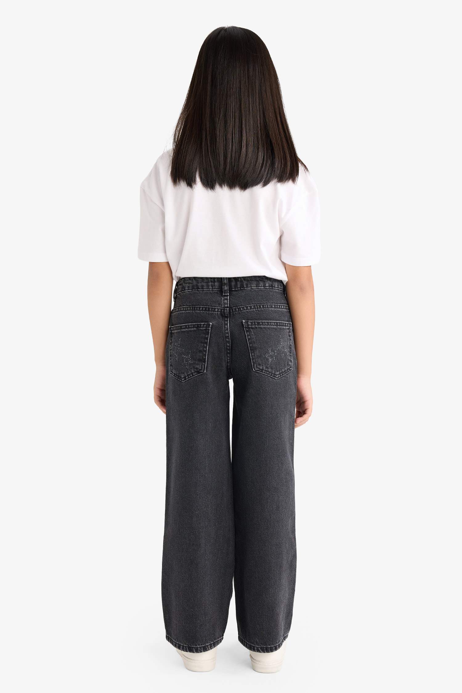 بنطلون جينز بناتي وايد ليج برجل واسع