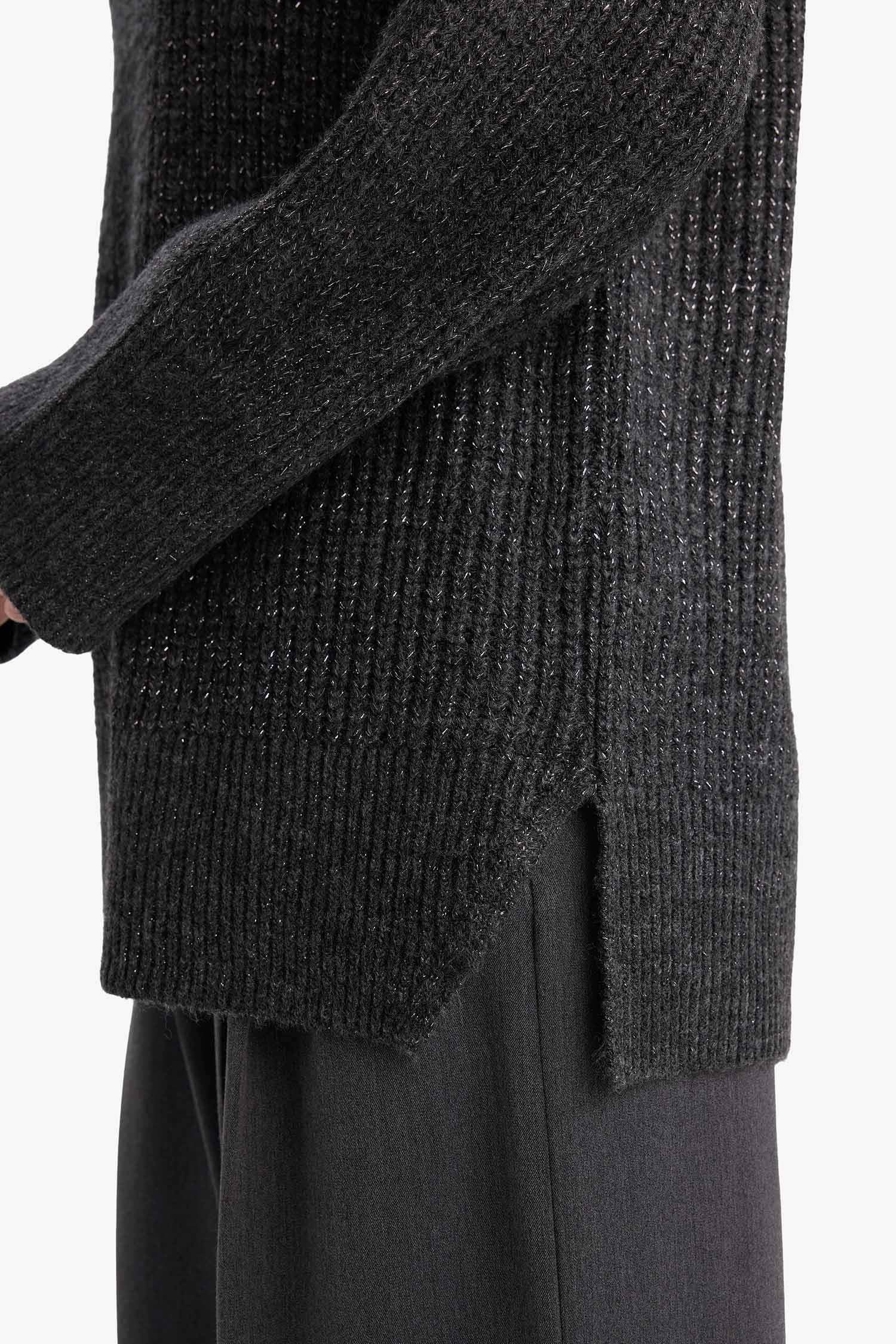 Loose Fit Bisiklet Yaka Simli Kumaş Triko Kazak Tunik