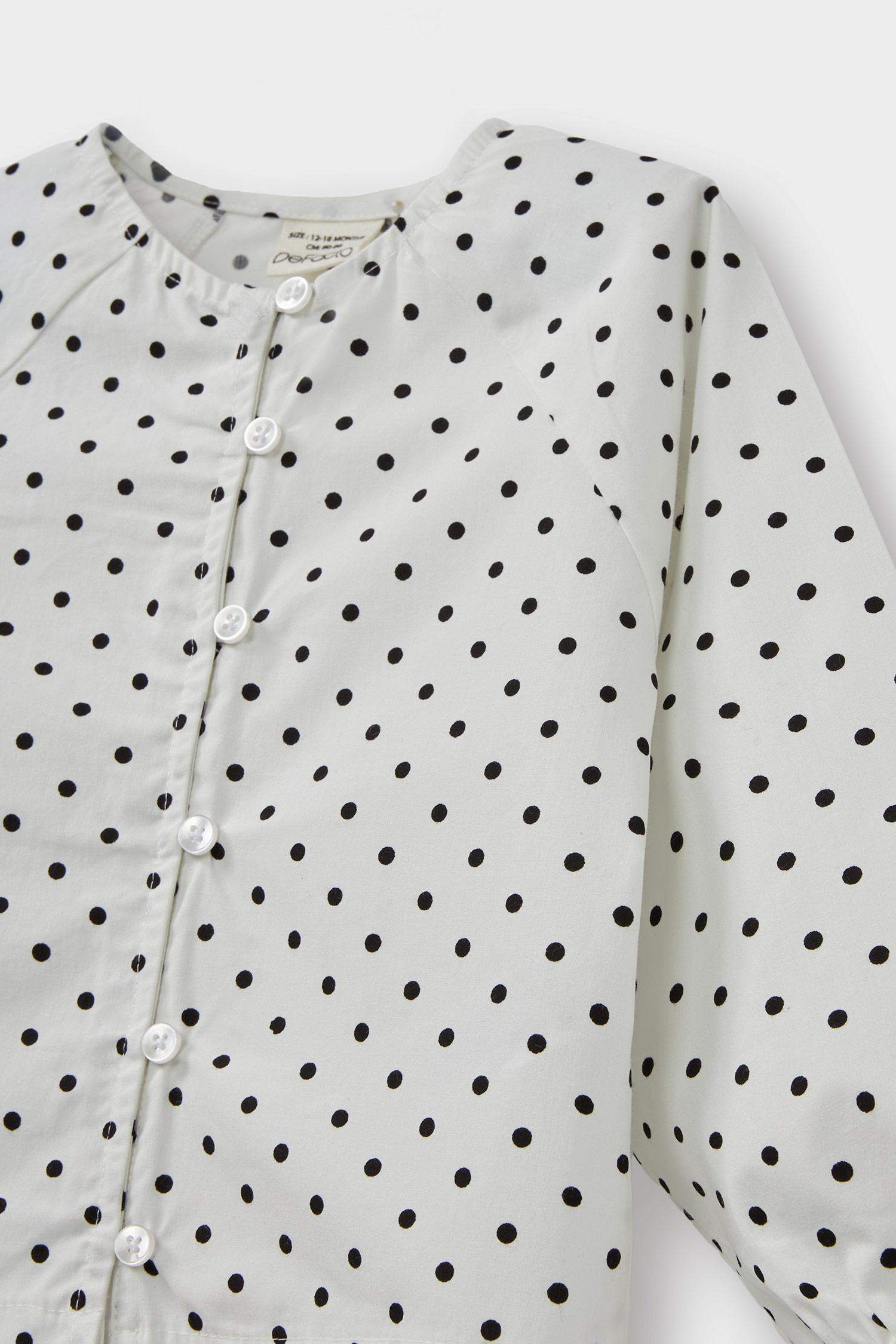 Kız Bebek Puantiyeli Reglan Kol Poplin Uzun Kollu Gömlek 