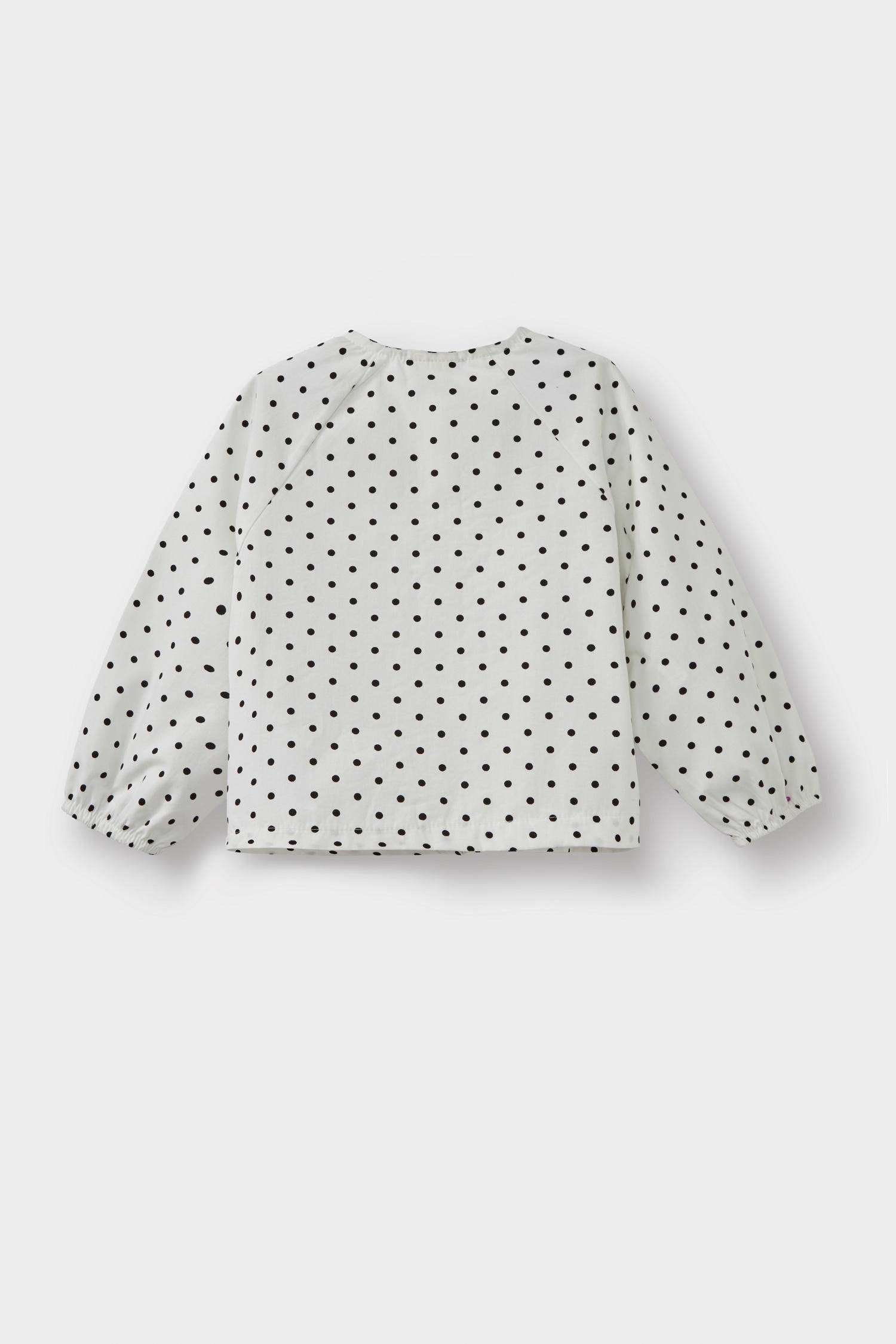 Kız Bebek Puantiyeli Reglan Kol Poplin Uzun Kollu Gömlek 