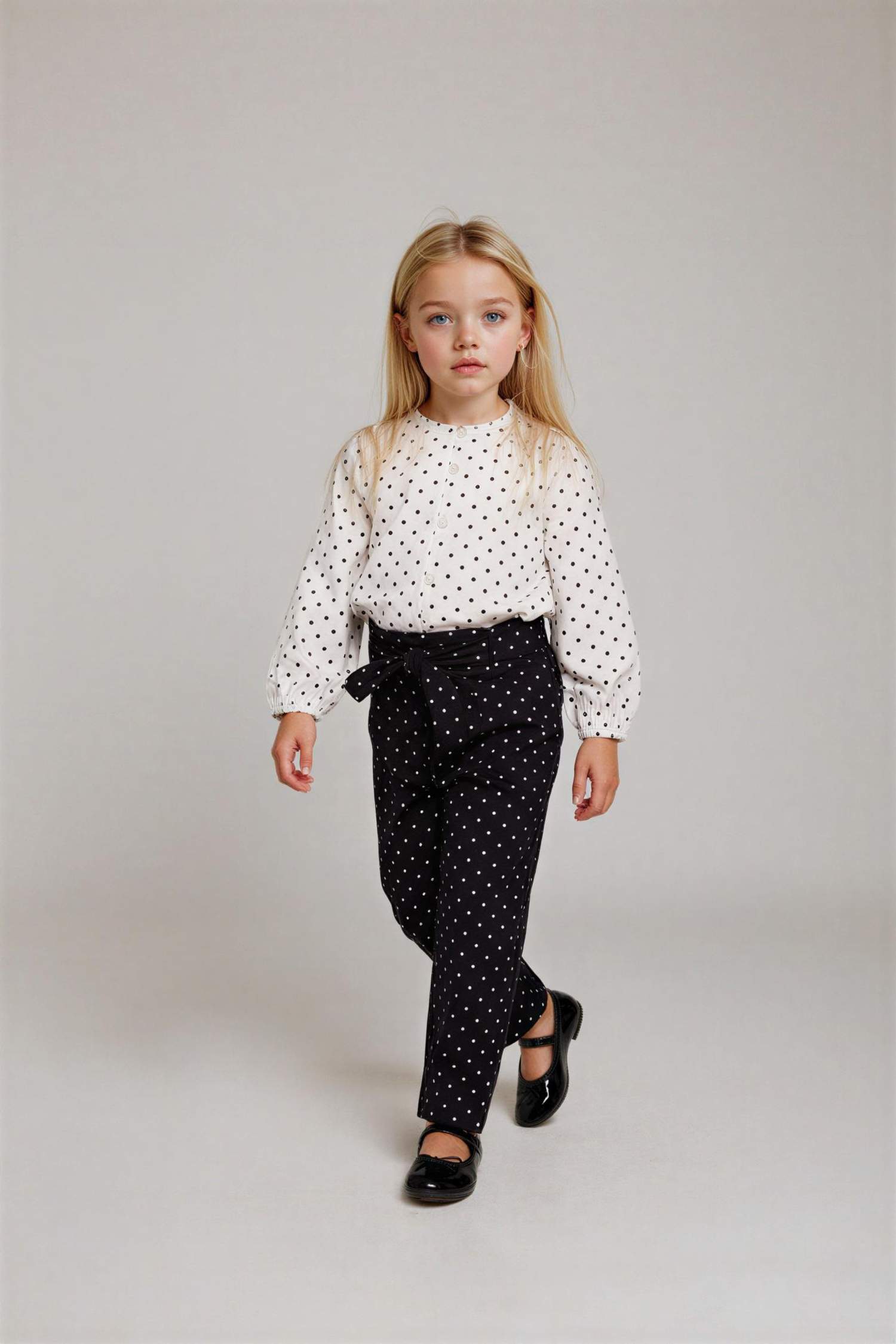 Kız Bebek Wide Leg Puantiyeli Düz Paça Poplin Pantolon