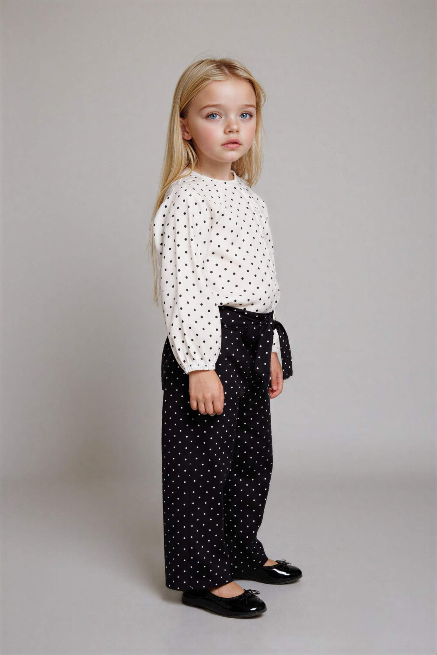 Kız Bebek Wide Leg Puantiyeli Düz Paça Poplin Pantolon