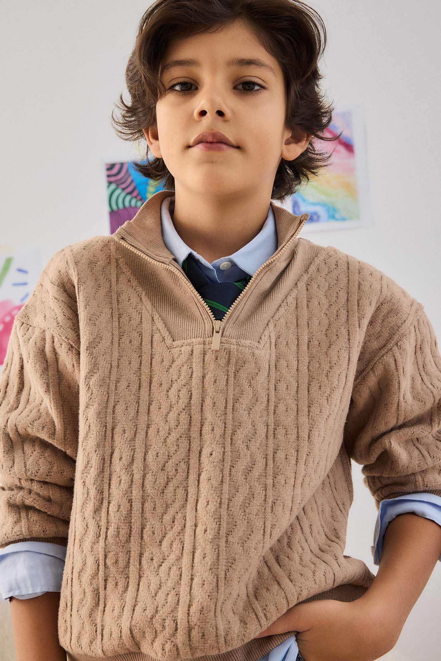 Sweat- Shirt Coupe Régulière Demi-fermeture éclair Fermeture Zip