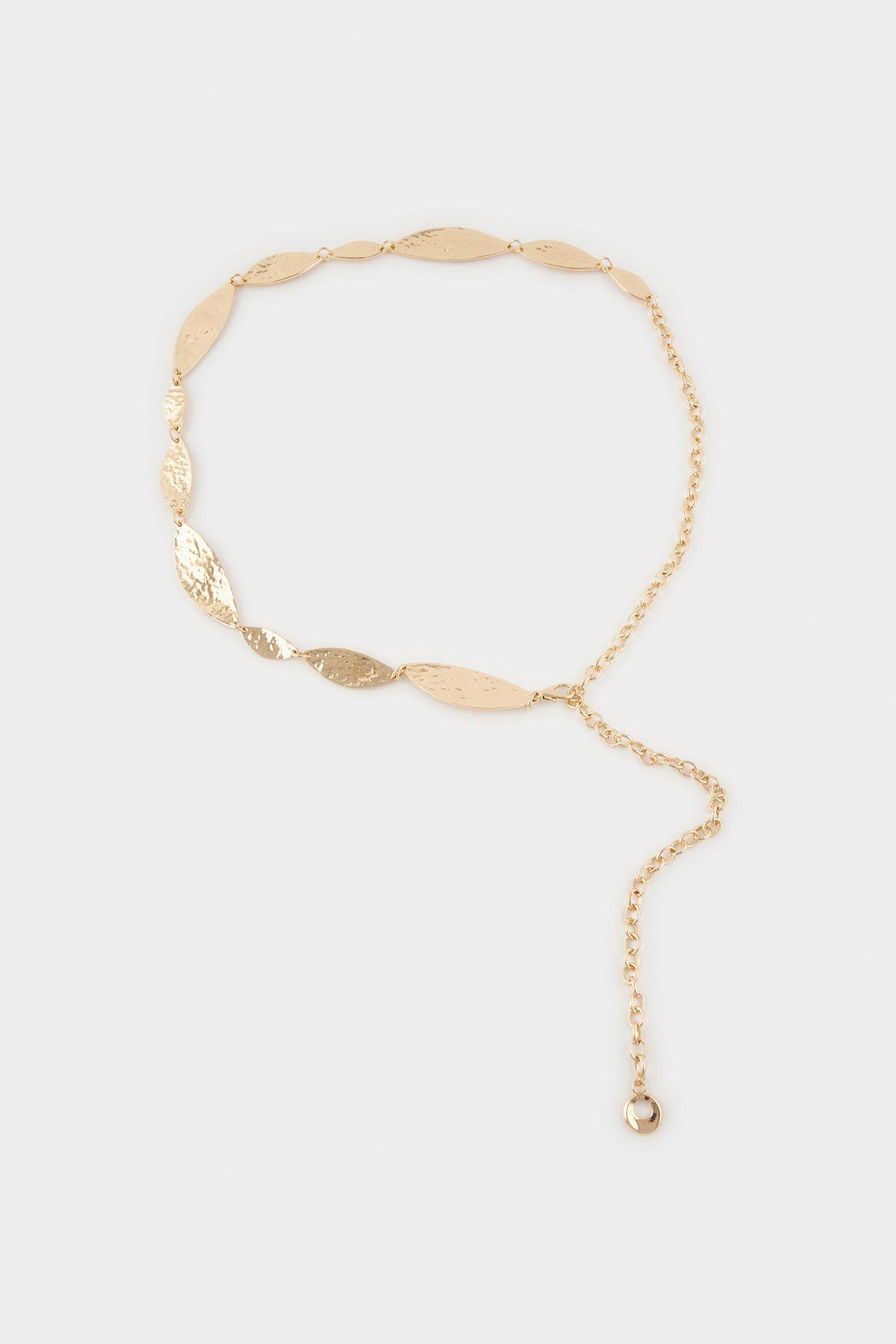 Kadın Gold Parlak Desenli Metal Zincir Kemer