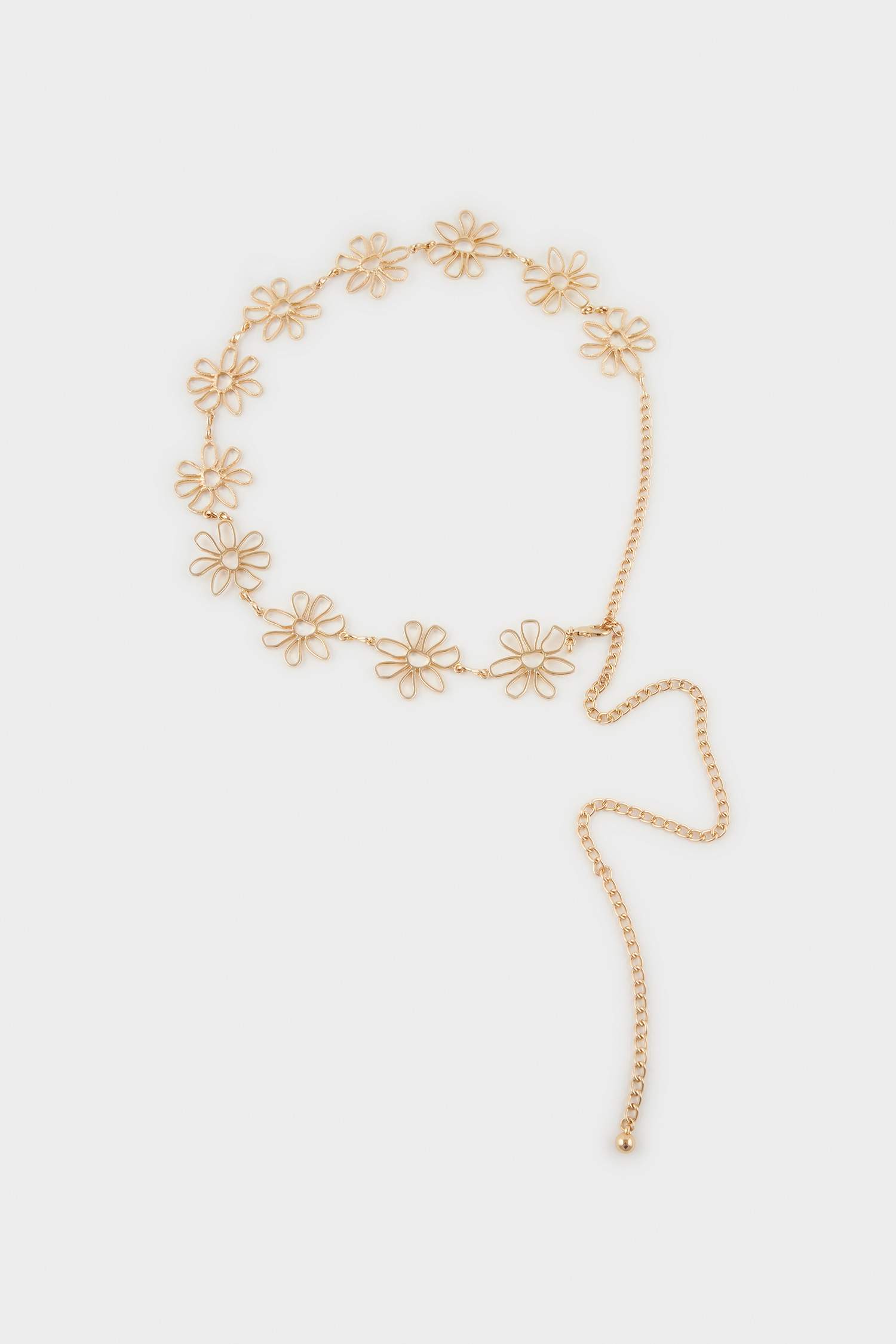 Kadın Gold Çiçek Temalı Metal Zincir Kemer