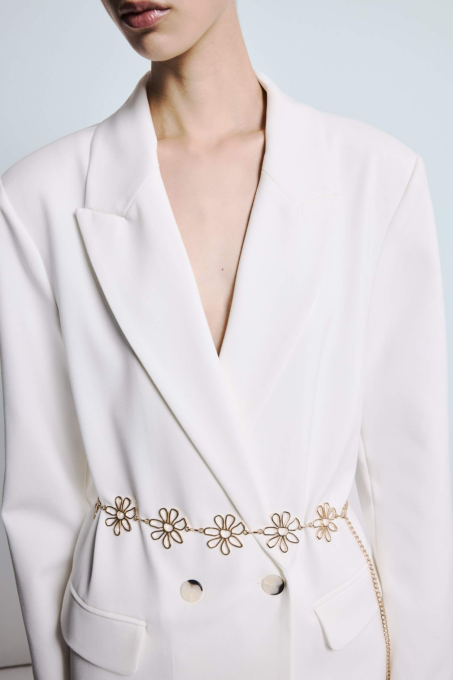 Kadın Gold Çiçek Temalı Metal Zincir Kemer