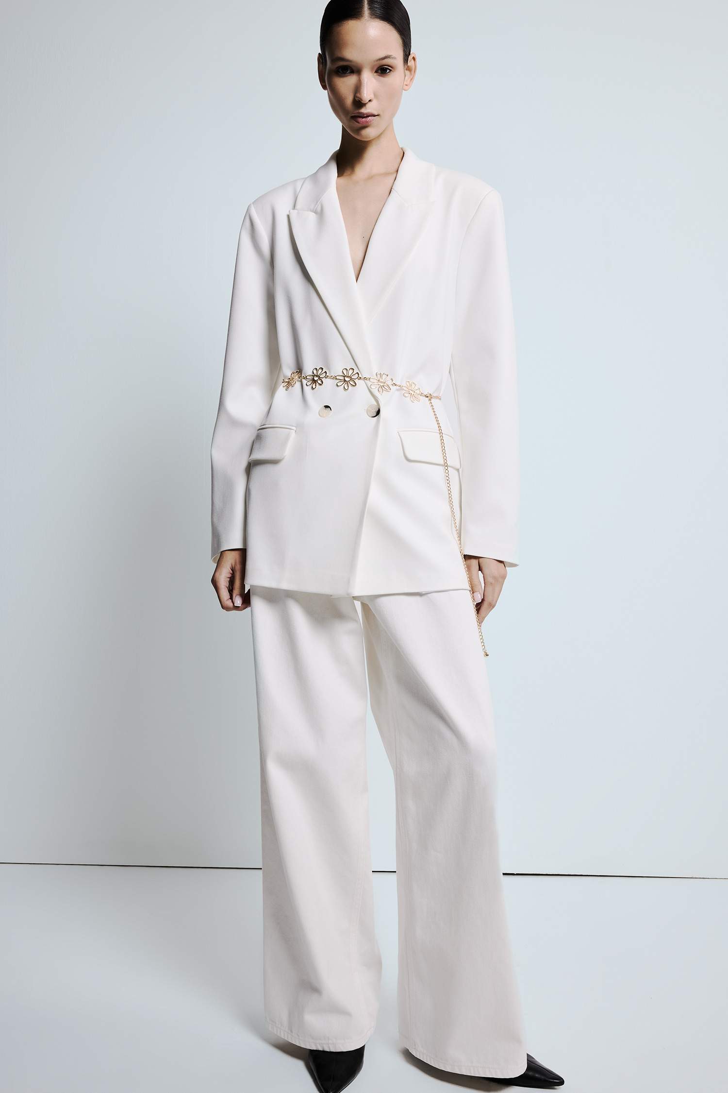 Kadın Gold Çiçek Temalı Metal Zincir Kemer