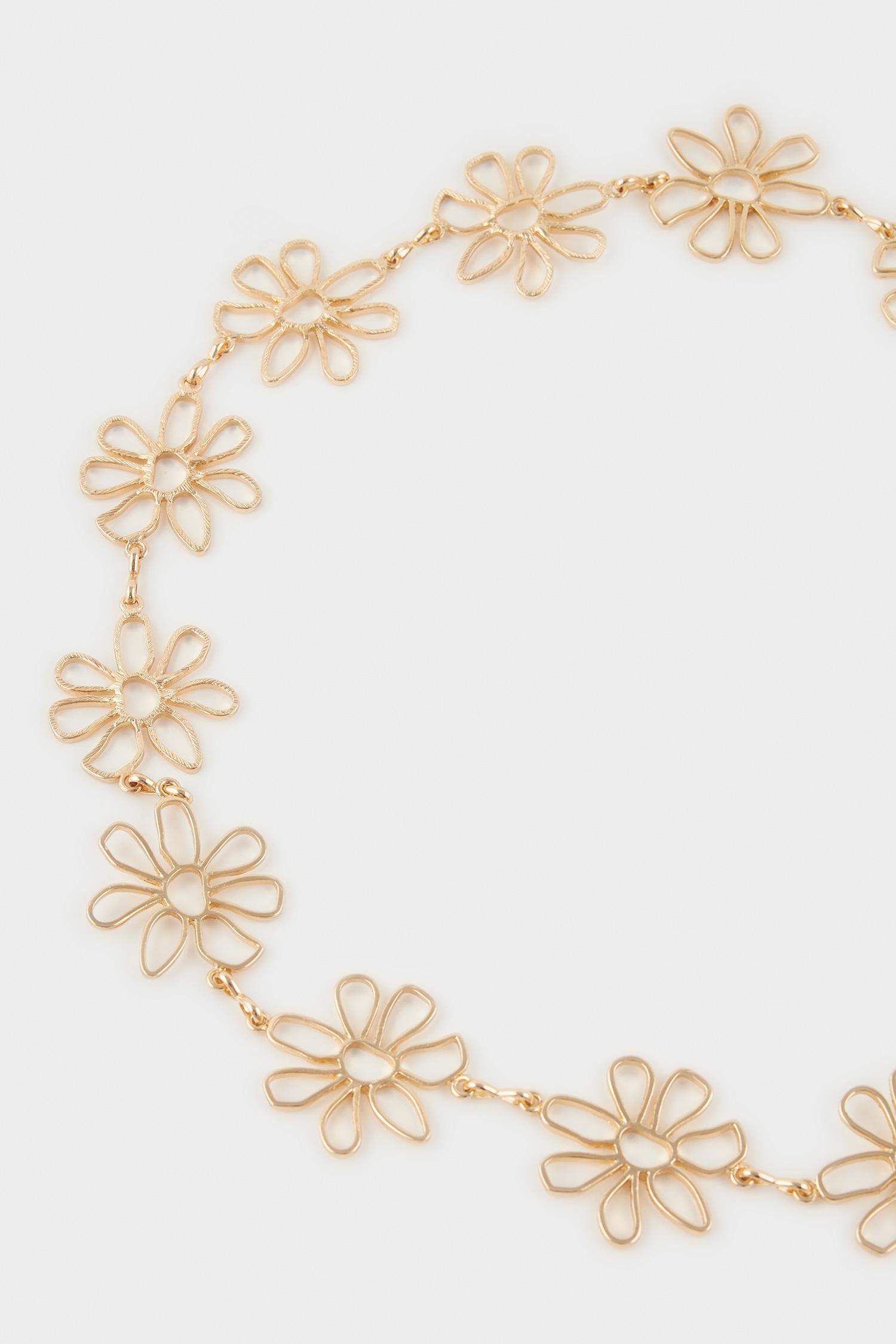 Kadın Gold Çiçek Temalı Metal Zincir Kemer