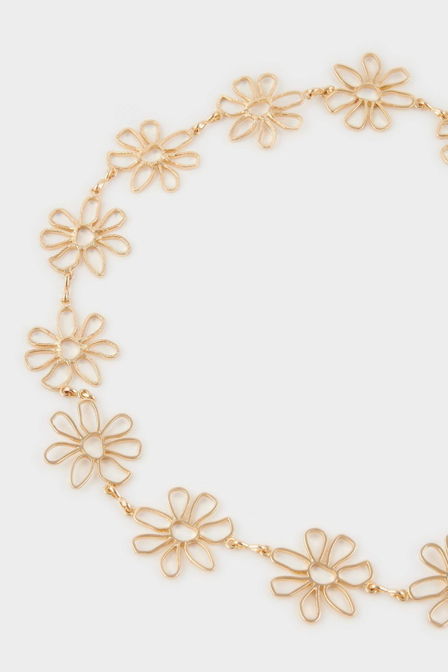 Kadın Gold Çiçek Temalı Metal Zincir Kemer