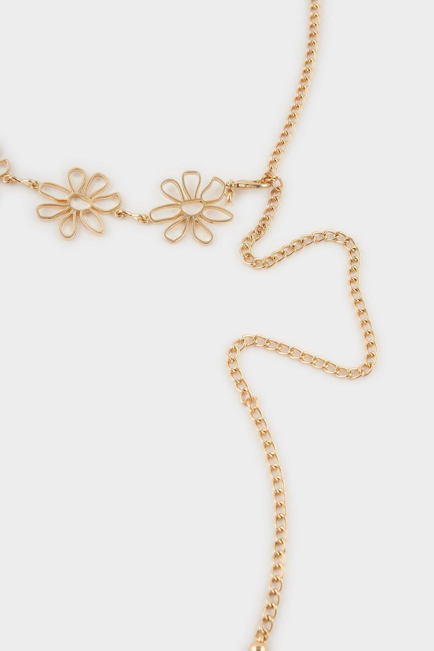 Kadın Gold Çiçek Temalı Metal Zincir Kemer