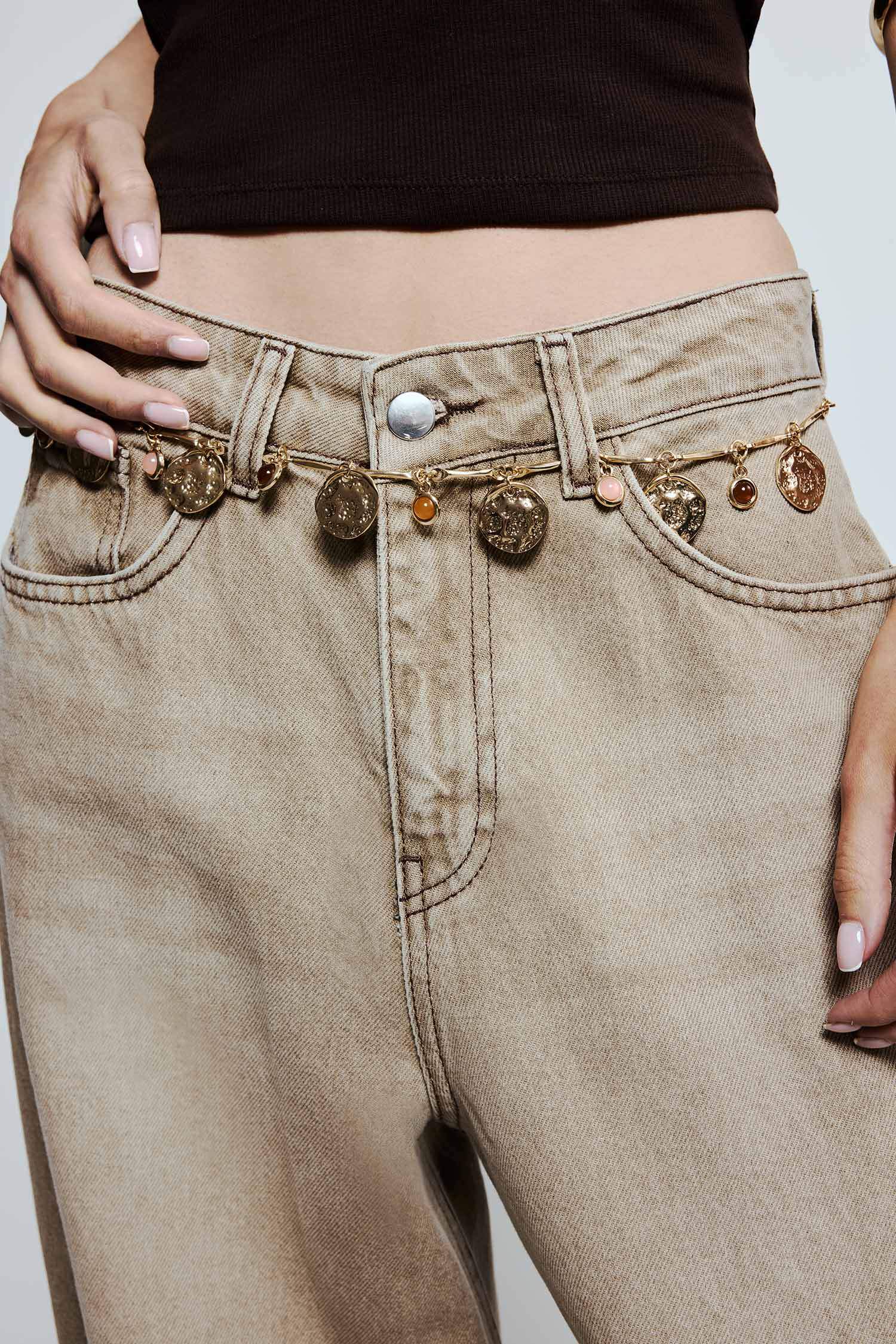 Kadın Gold Sallantılı Metal Zincir Kemer