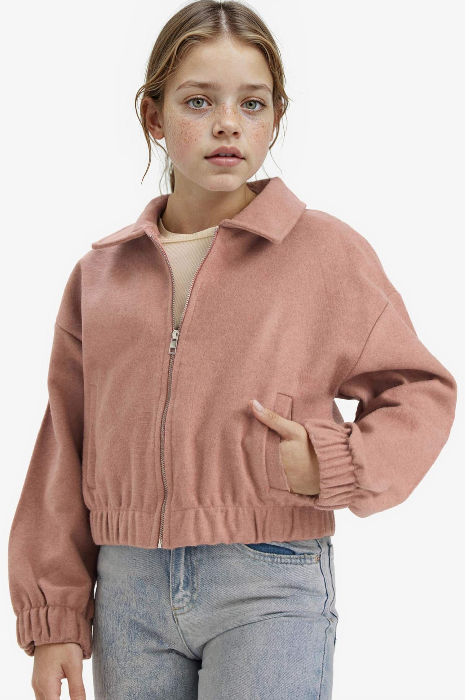 Veste en laine zippée à col polo pour fille