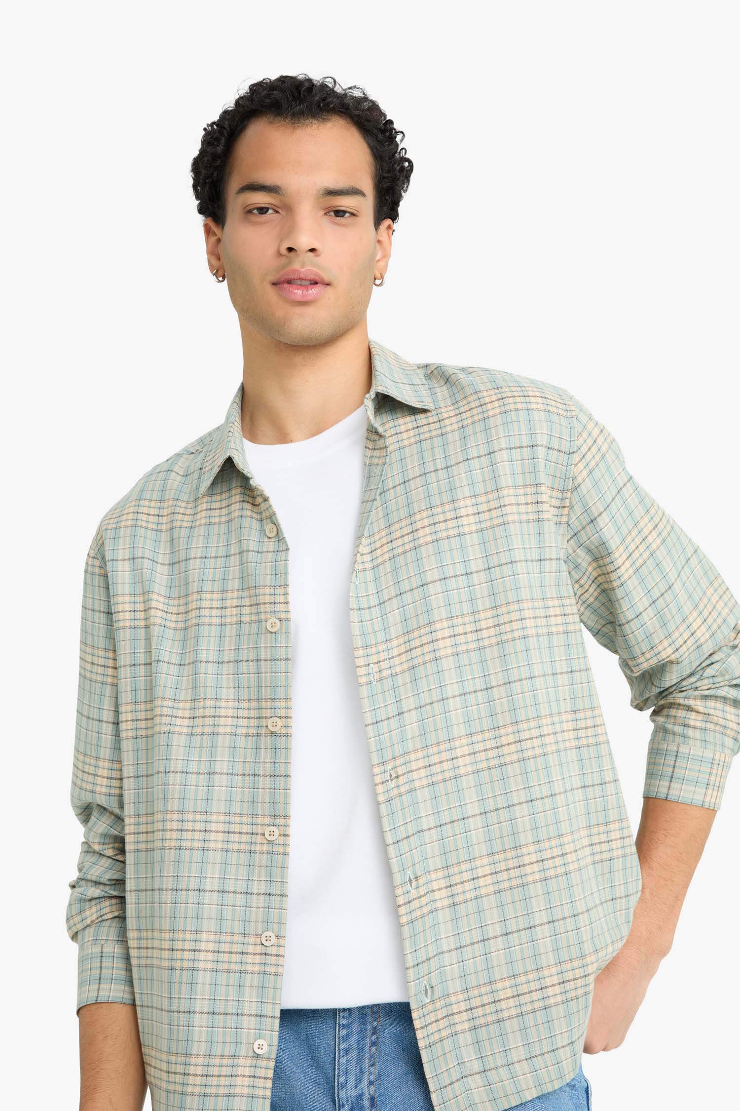 Boxy Fit Plaid Long Sleeve Shirt