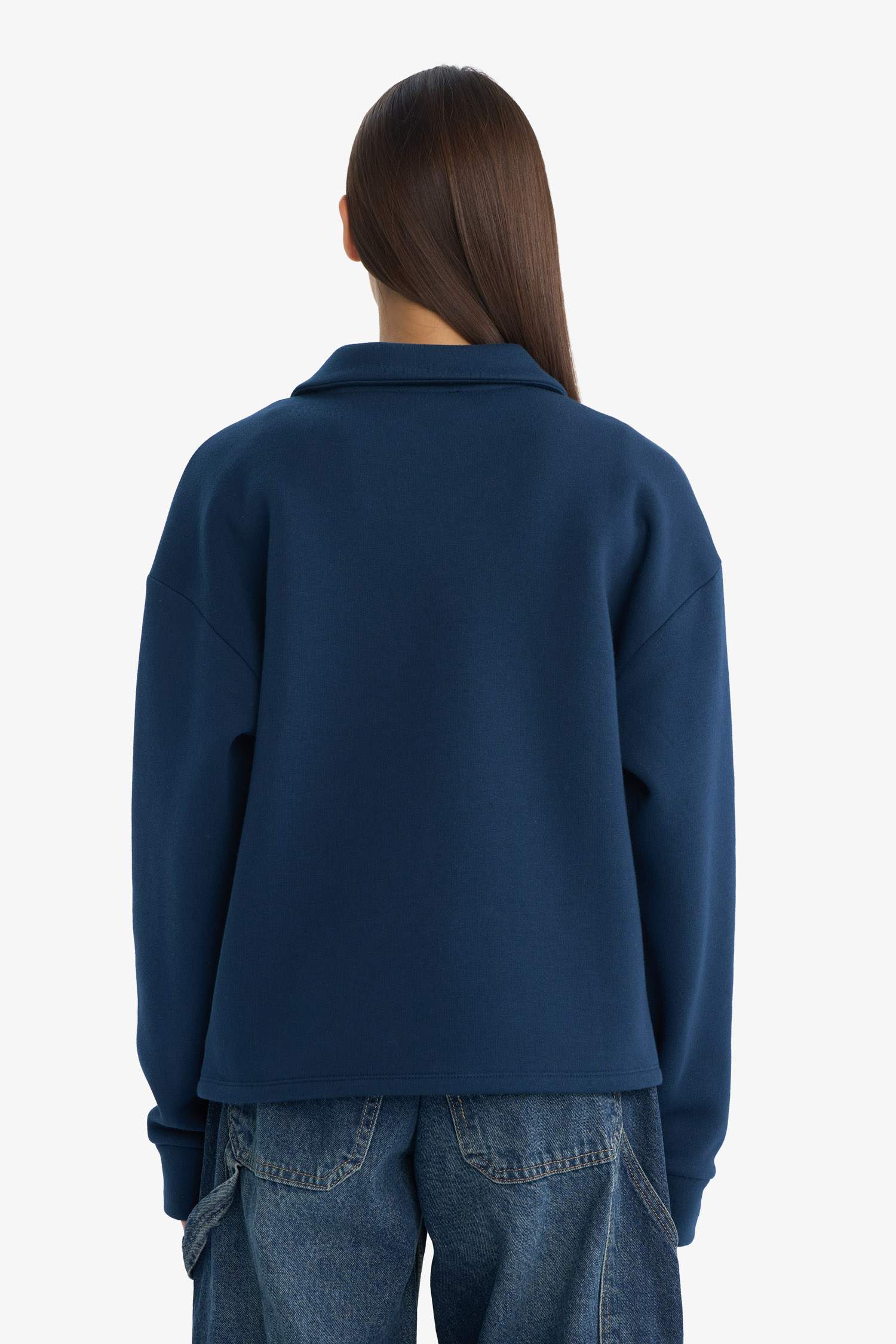 Coool Oversize Geniş Kalıp Polo Yaka Baskılı Sweatshirt