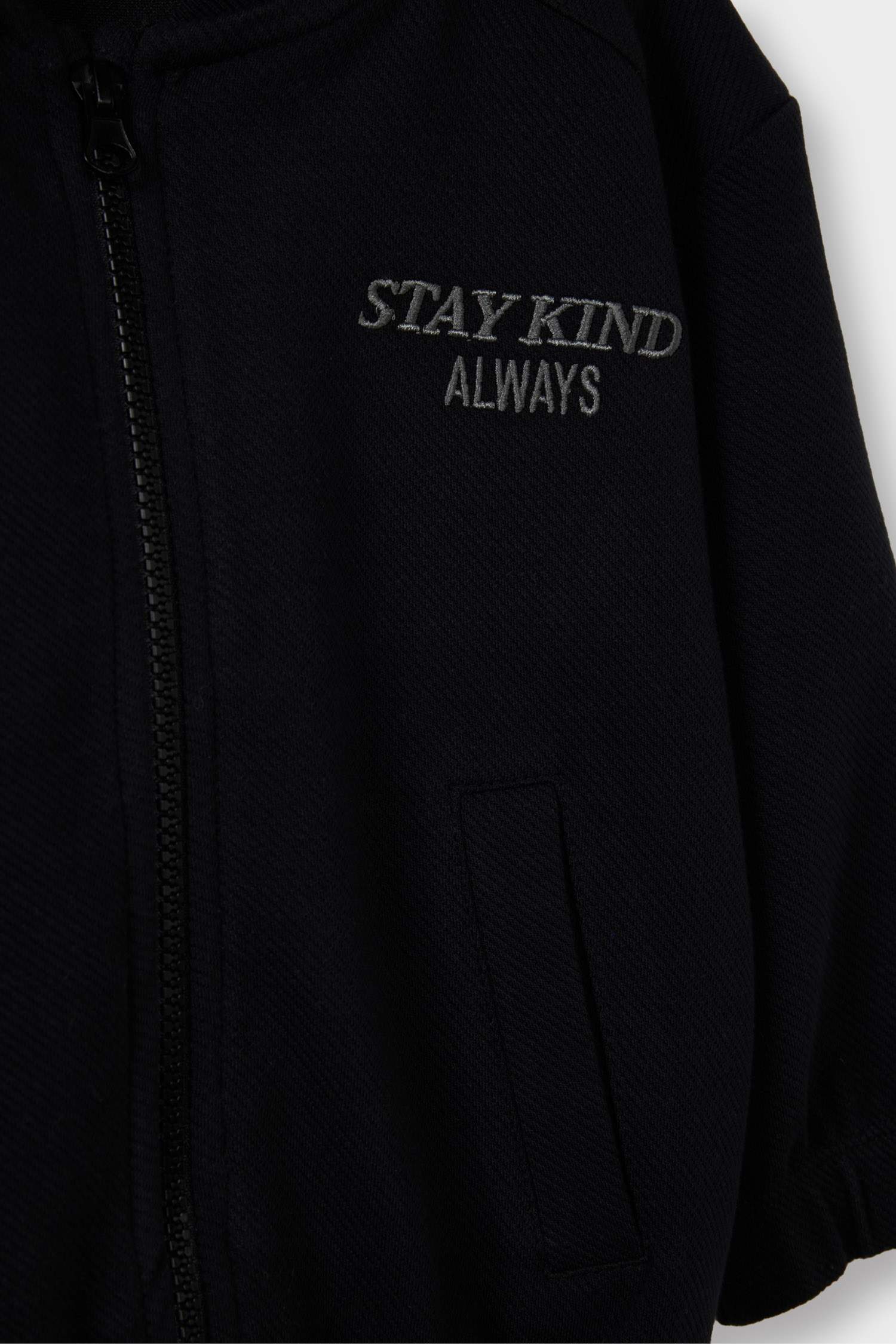 Boy Printed Mandarin Collar Zippered Cardigan