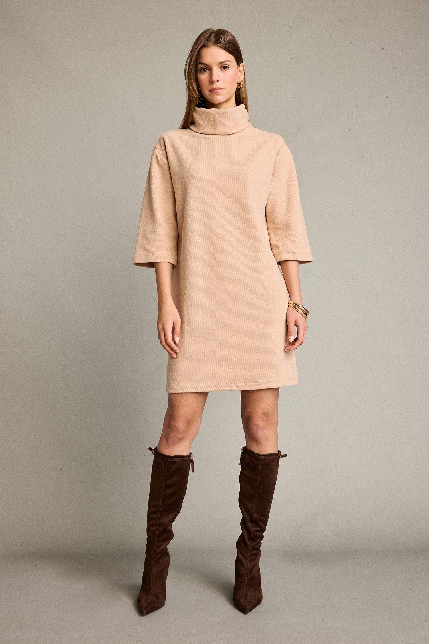 Balıkçı Yaka Yarım Kollu Mini Elbise