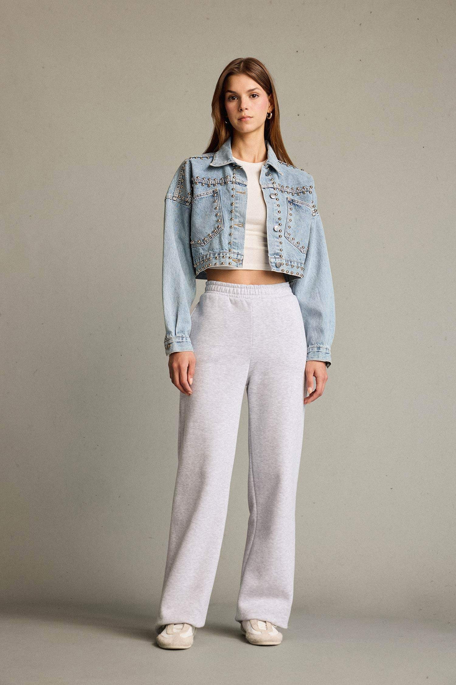 Crop Düğmeli Denim Ceket