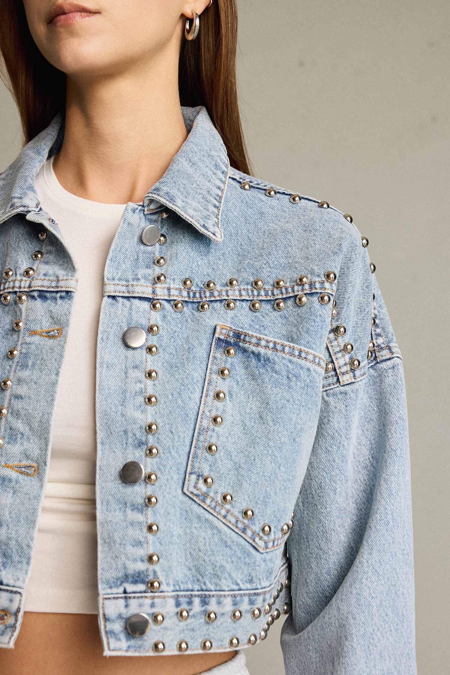 Crop Düğmeli Denim Ceket