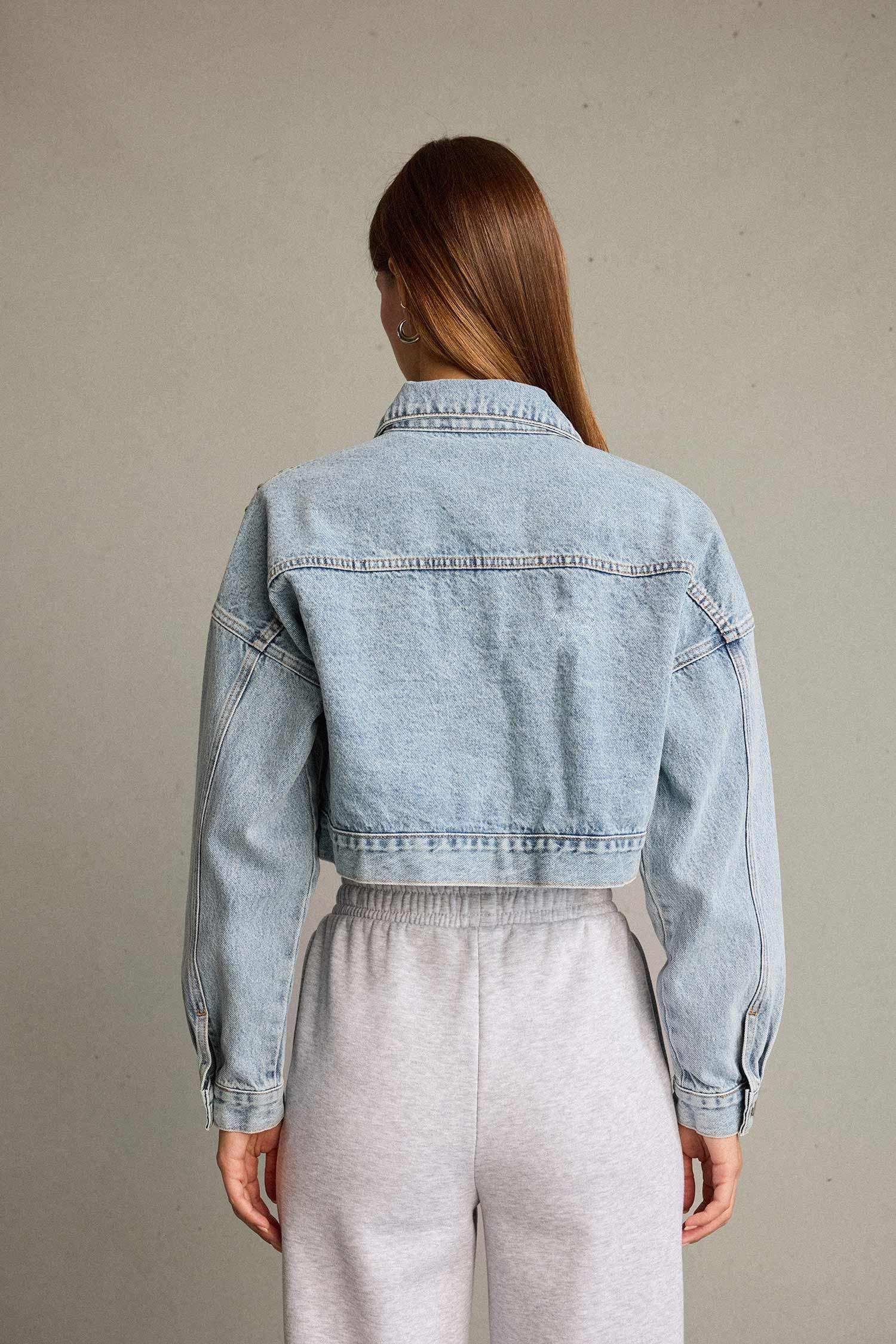 Crop Düğmeli Denim Ceket