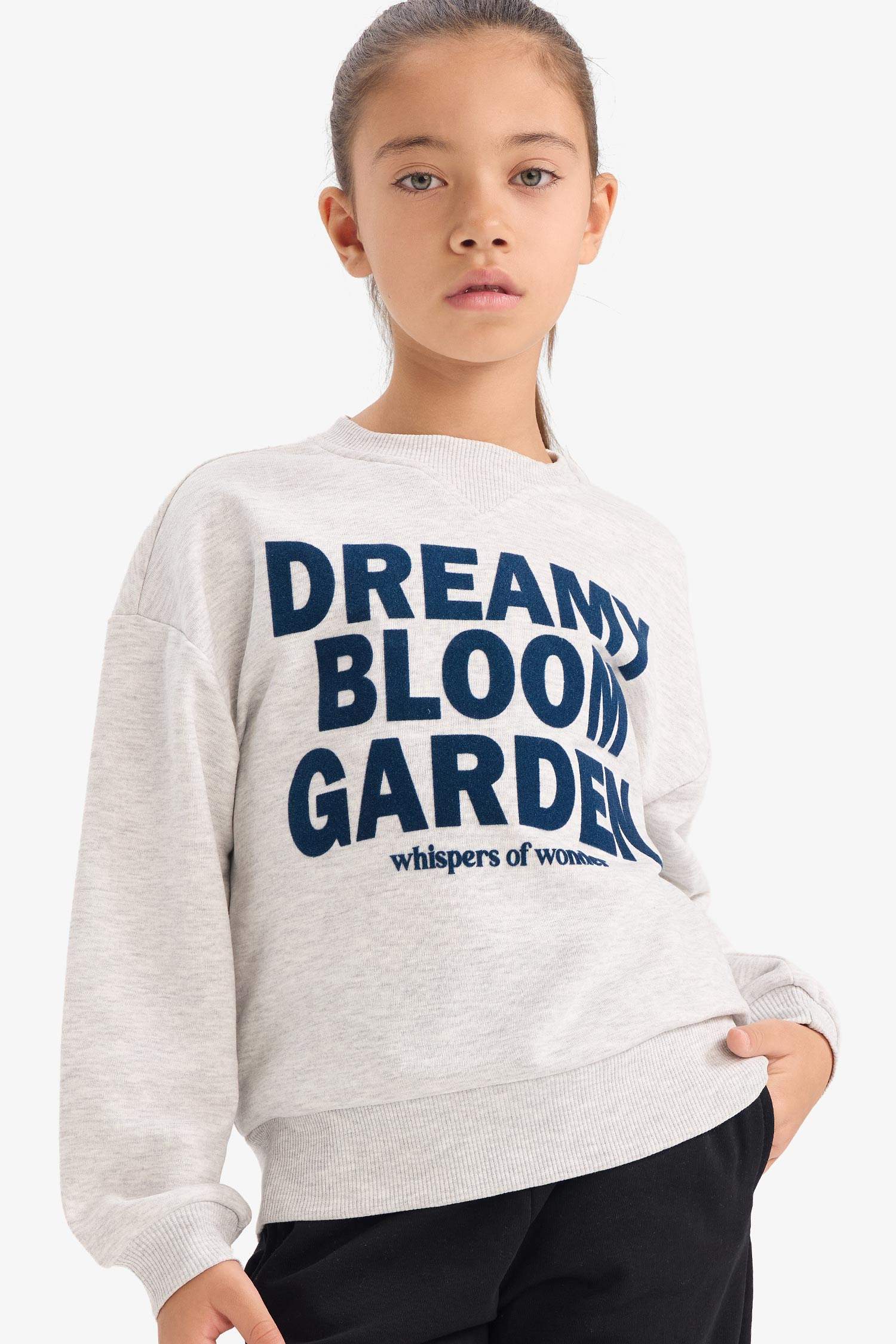 Kız Çocuk Relax Fit Bisiklet Yaka Baskılı Sweatshirt