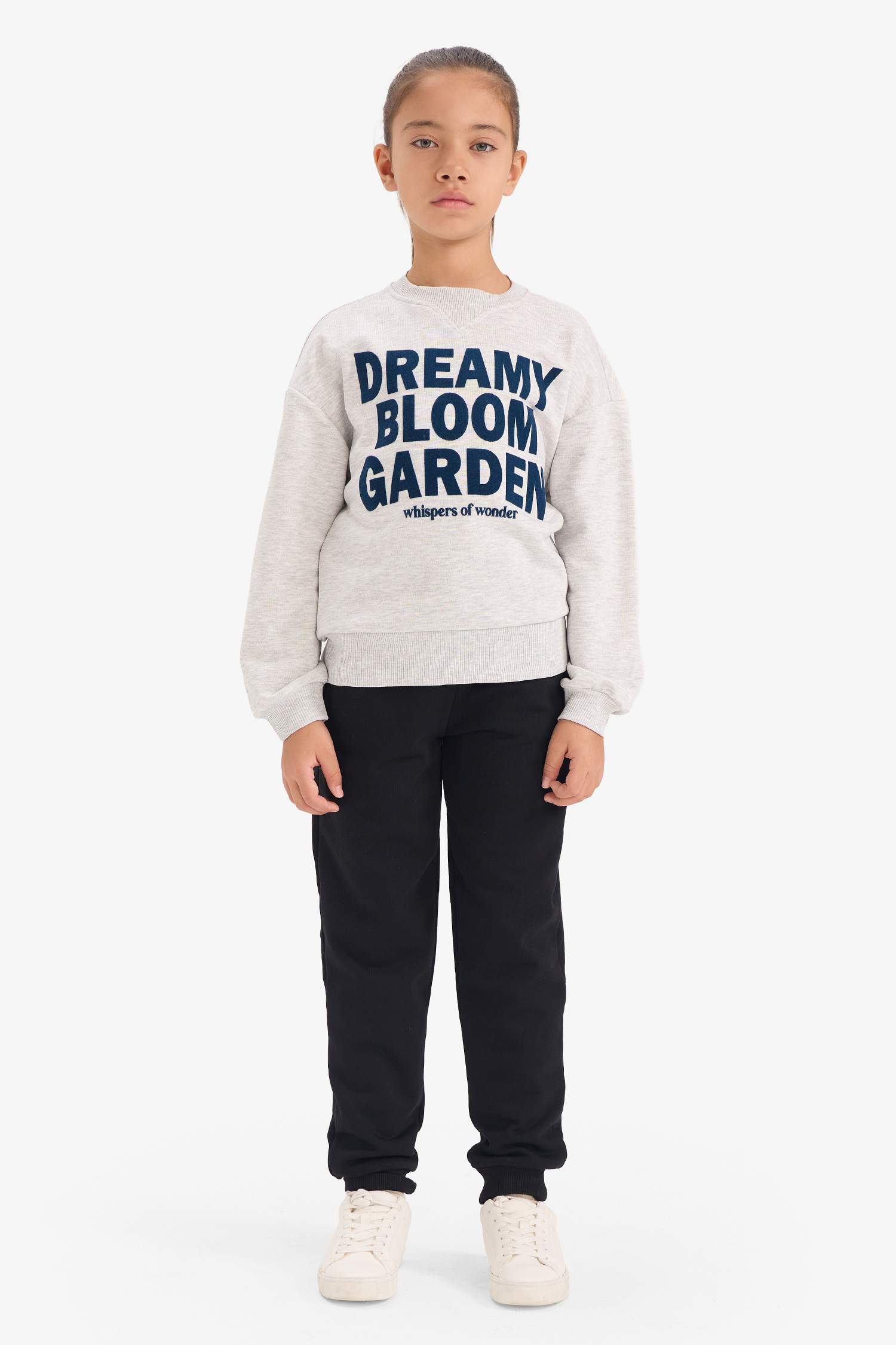 Kız Çocuk Relax Fit Bisiklet Yaka Baskılı Sweatshirt