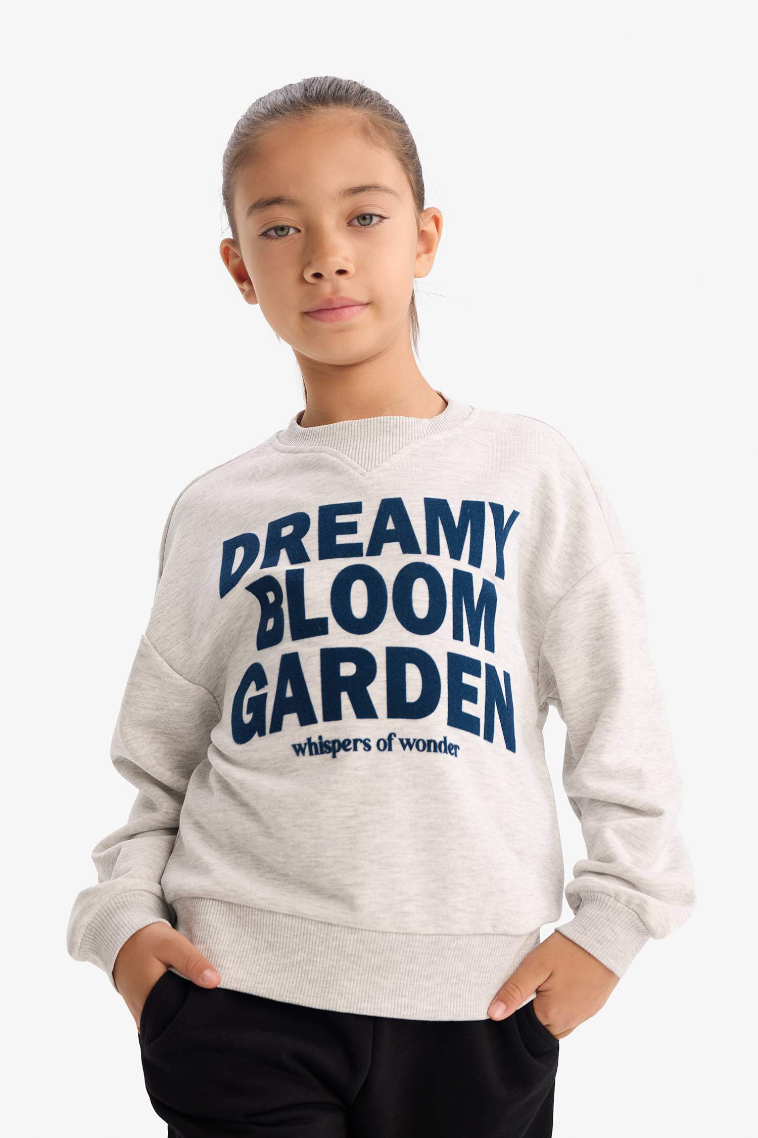 Kız Çocuk Relax Fit Bisiklet Yaka Baskılı Sweatshirt