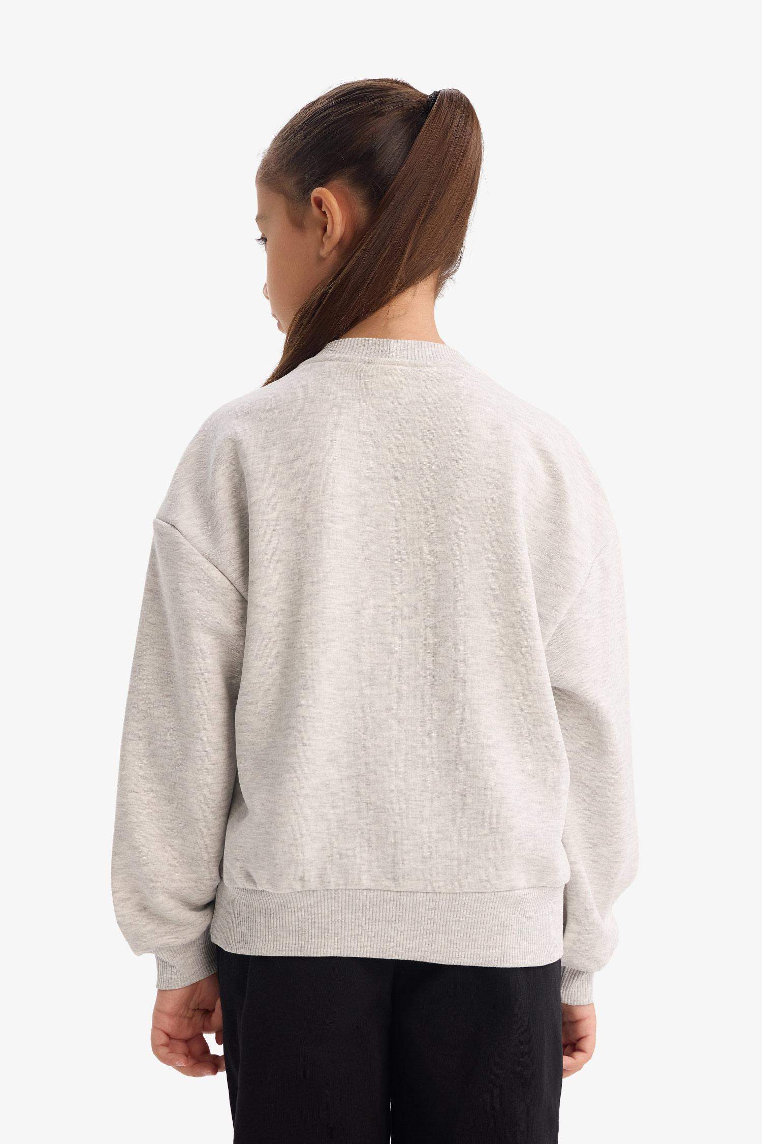Kız Çocuk Relax Fit Bisiklet Yaka Baskılı Sweatshirt