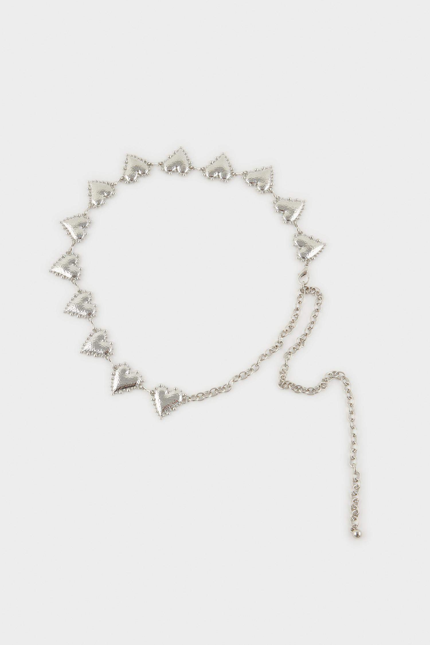 Kadın Silver Kalp Temalı Metal Zincir Kemer