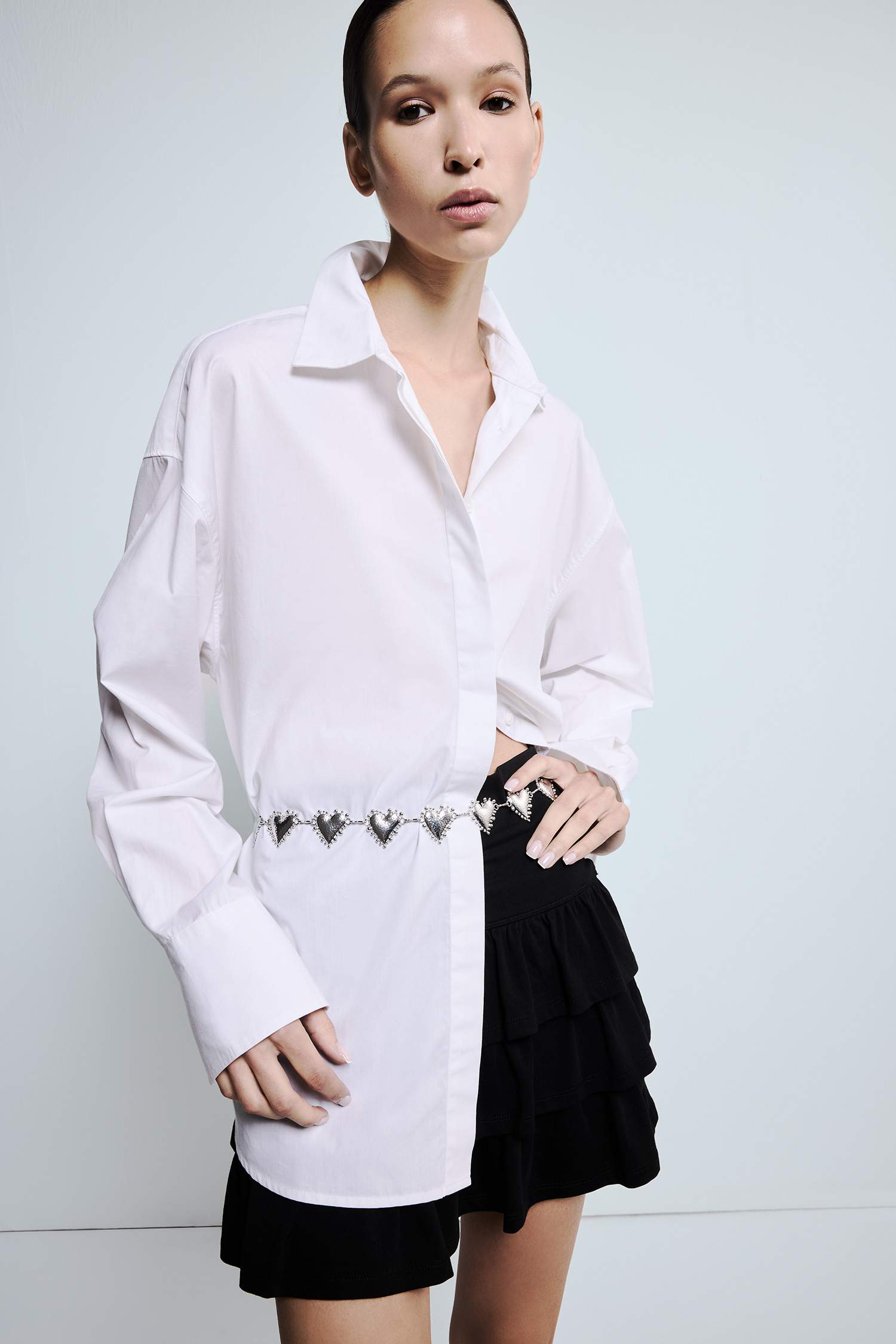 Kadın Silver Kalp Temalı Metal Zincir Kemer