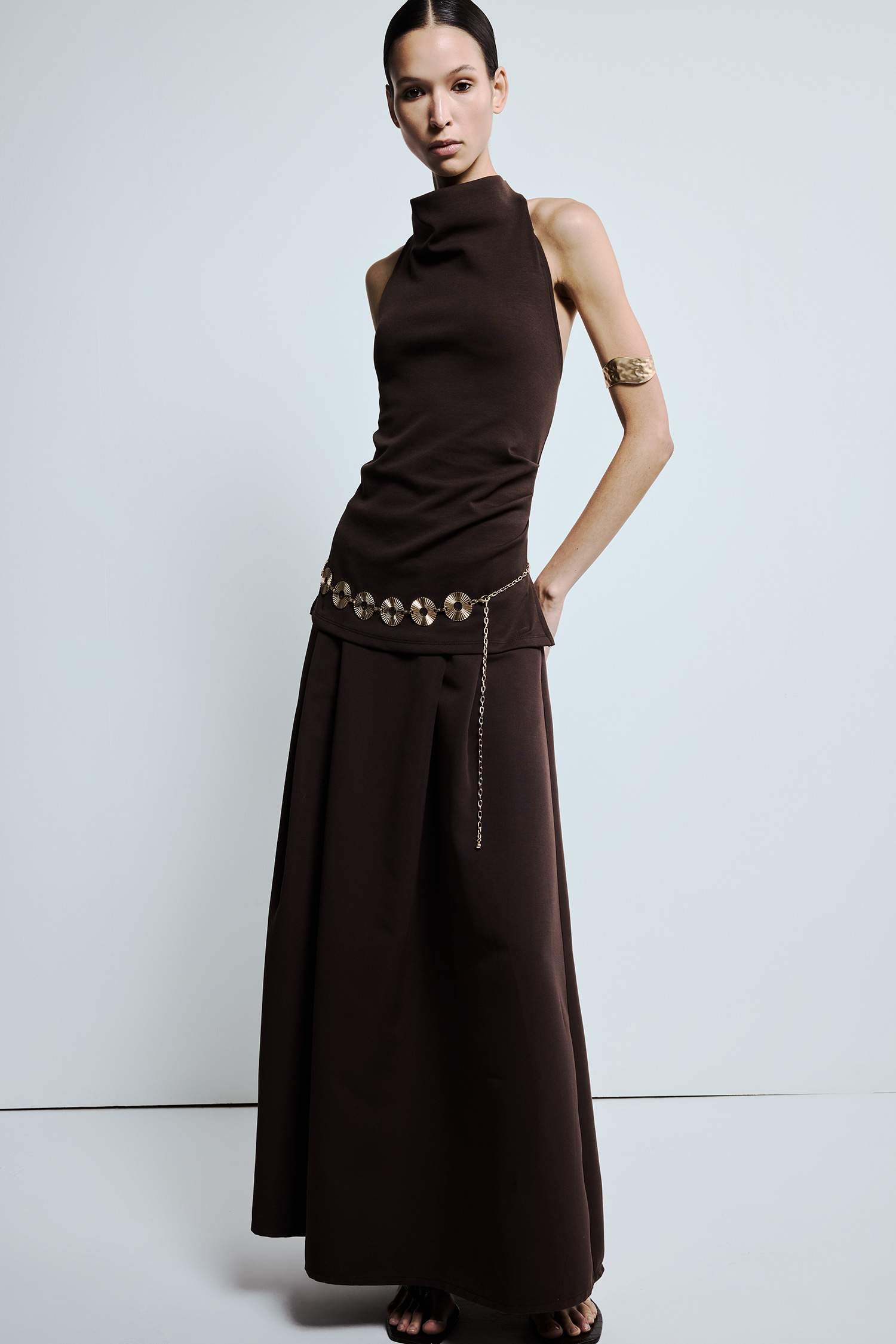 Kadın Gold Yuvarlak Desenli Metal Zincir Kemer