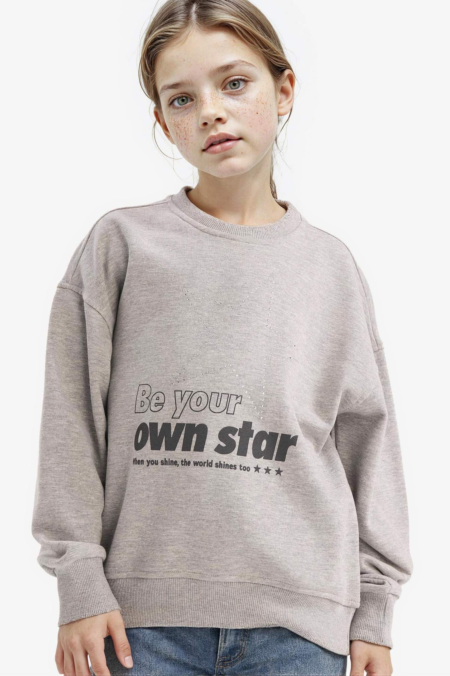 Girl Relax Fit Crew Neck Printed Sweatshirt